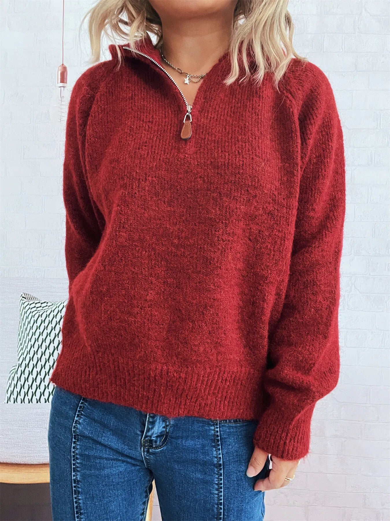 Cozy Oatmeal Soft Knit Quarter-Zip Pullover Sweater with Ring Pull Sweaters AwRans Premium 06189cce3fd848fb9e4f25a25e981045-Max-Origin
