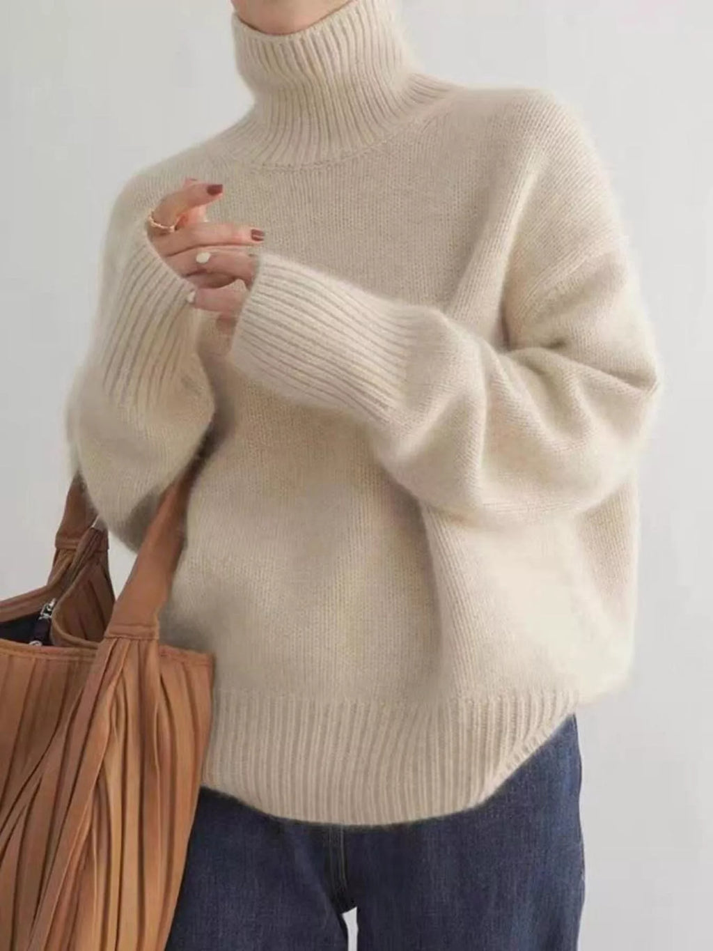 Cozy Cream Oversized Ribbed Knit Turtleneck Pullover Sweater Sweater AwRans Premium 0830ee46-8322-4301-ba5f-680675e2f425-Max-Origin