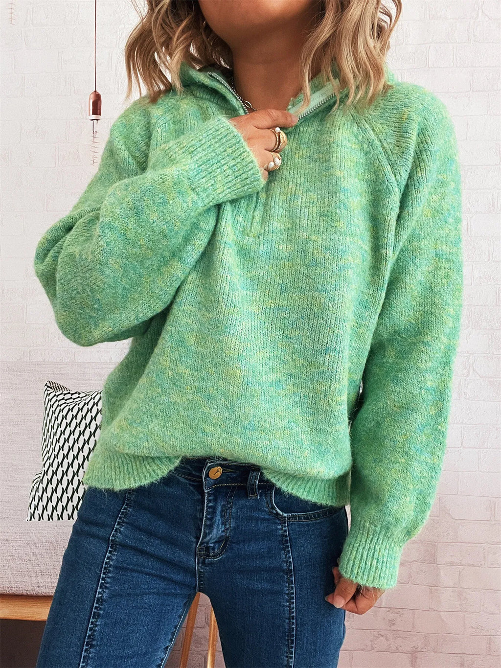 Cozy Oatmeal Soft Knit Quarter-Zip Pullover Sweater with Ring Pull Sweaters AwRans Premium 10f1ffd52dae47f58804c3abd4c0de48-Max-Origin