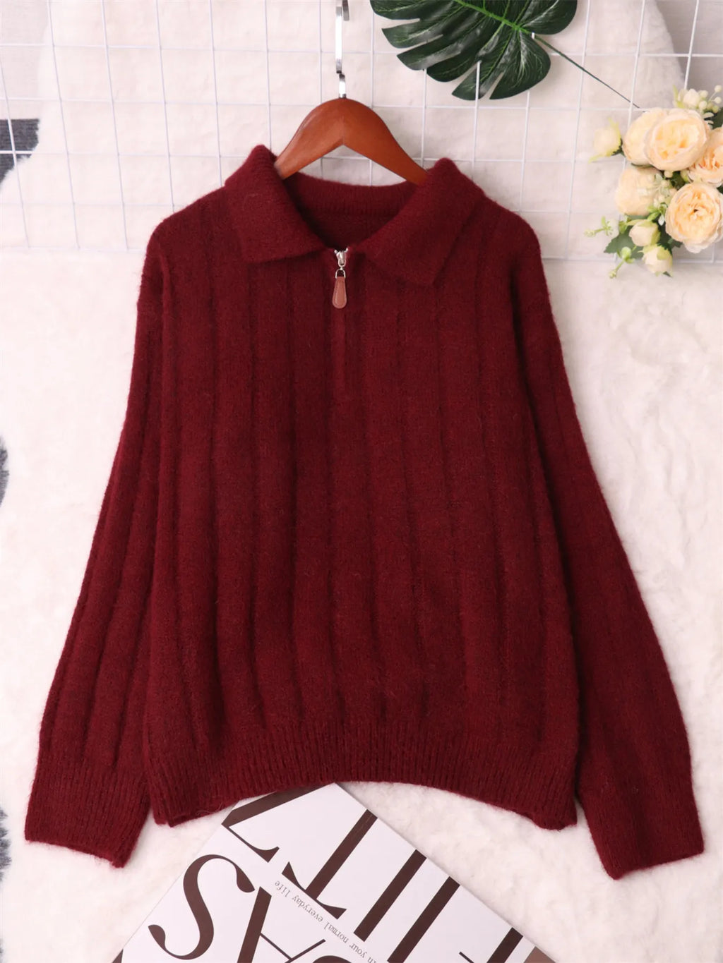 Classic Textured Vertical Ribbed Knit Quarter-Zip Pullover Sweater Sweaters AwRans Premium 10fece2483b24b74ab559fd253e437fa-Max-Origin