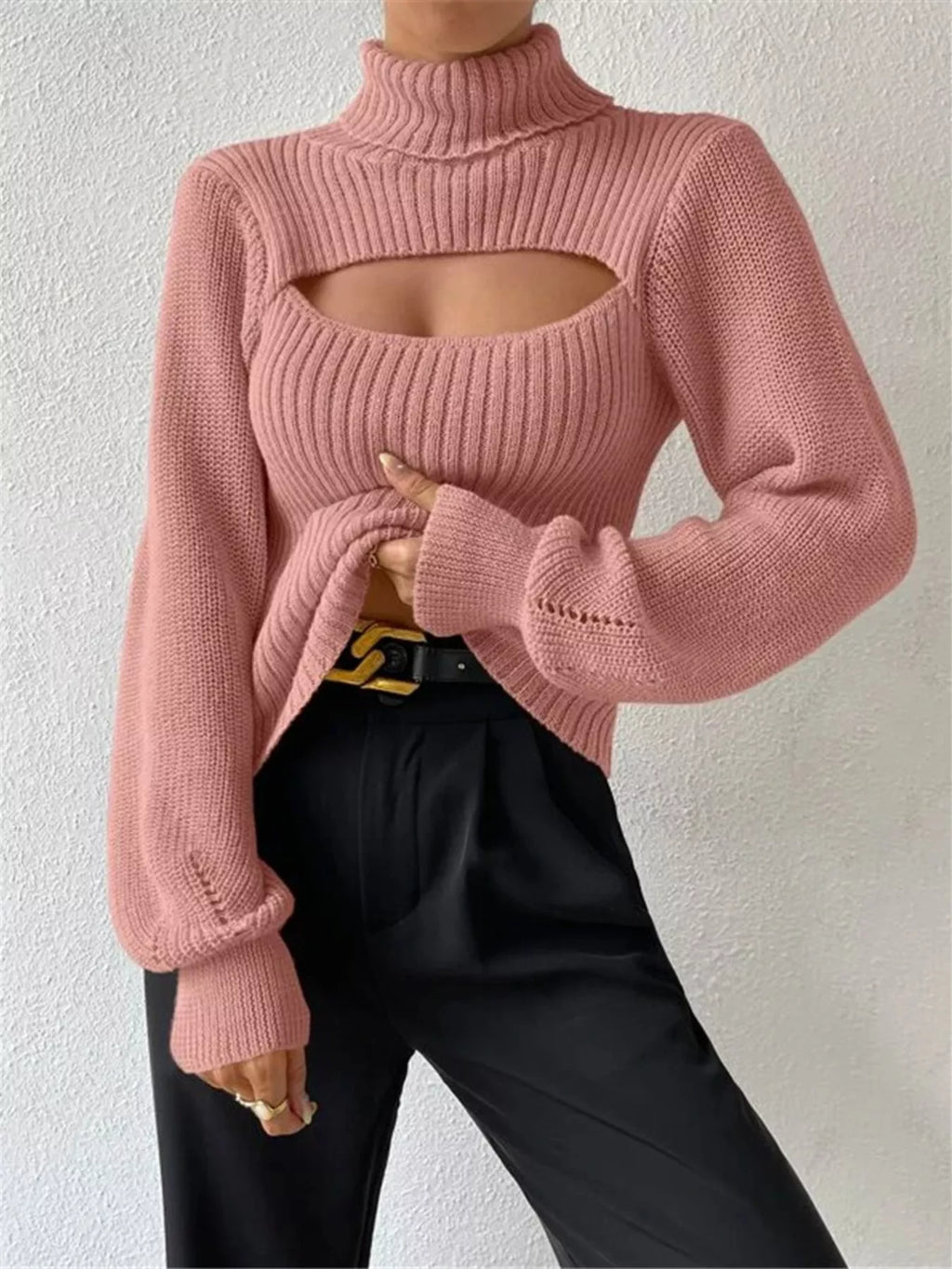 Cream Ribbed Cut-Out Turtleneck Knit Sweater Sweaters AwRans Premium 145b10277dca46c29b303529ad8b564f-Max-Origin