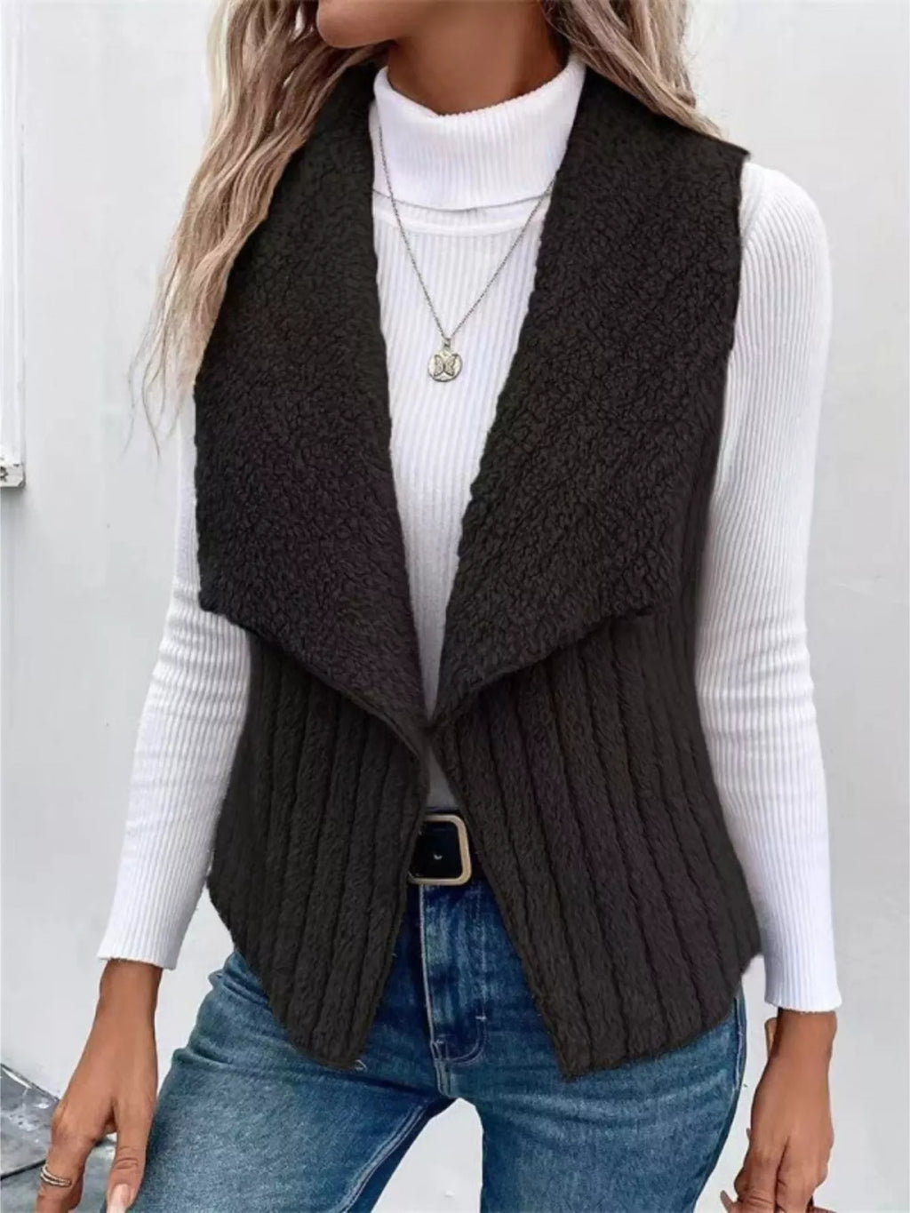 Chic Sherpa Fleece Open-Front Vest Vests AwRans Premium 15d7cedb3a8d401084209d3789941fb6-Max-Origin