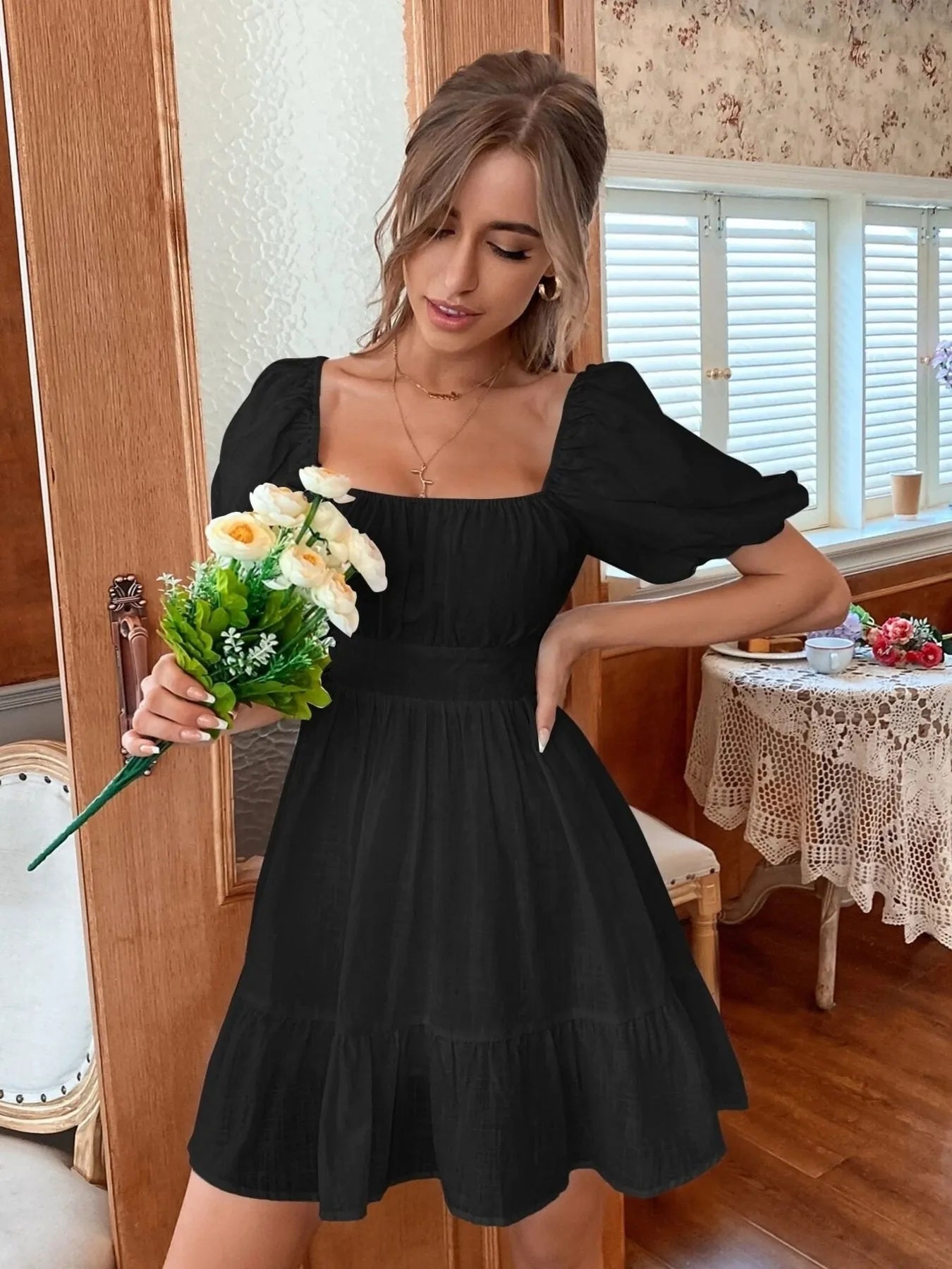 AwRans Premium | 100% Cotton Cottagecore Open-Back Mini Dress Black Dress AwRans Premium 200175b1cc564ee391caf413f050ff71-Max-Origin