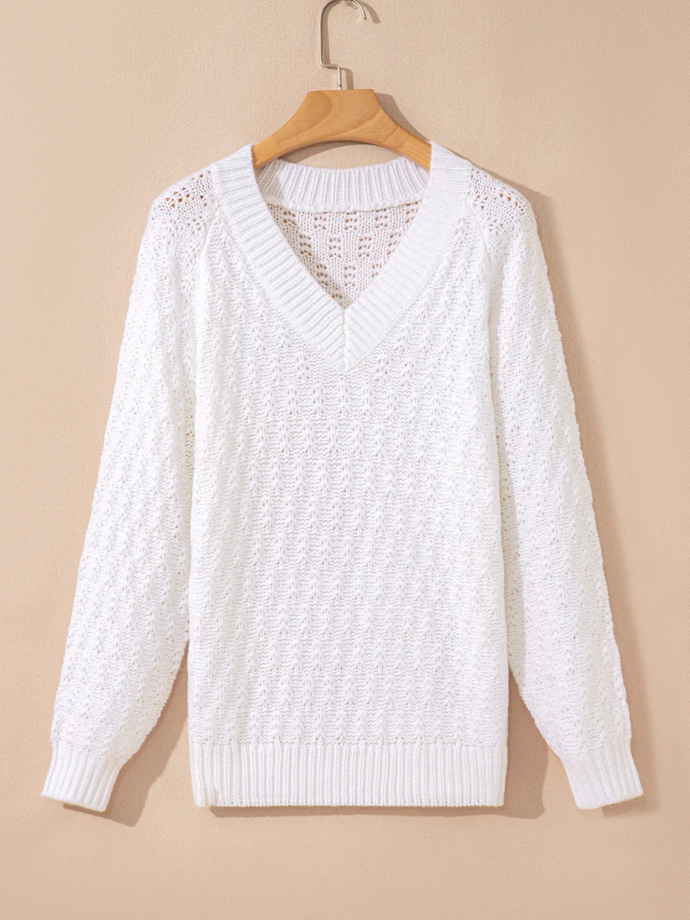White Oversized Cable Knit V-Neck Sweater Sweaters AwRans Premium 21077fc9316c4142bc724a583bedf768-Max-Origin