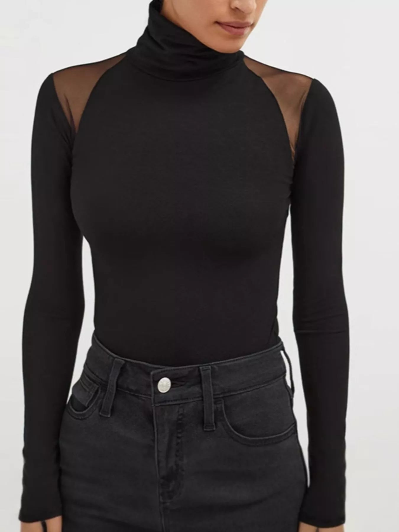 Mesh Shoulder Turtleneck Bodysuit Black Bodysuits AwRans Premium 2d5e46da-450e-42b4-b32a-f7ecf6b4a0e4-Max-Origin