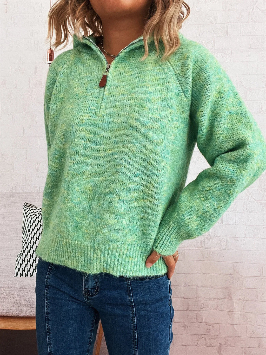 Cozy Oatmeal Soft Knit Quarter-Zip Pullover Sweater with Ring Pull Sweaters AwRans Premium 3134641807184cafad62b0acebb423c4-Max-Origin