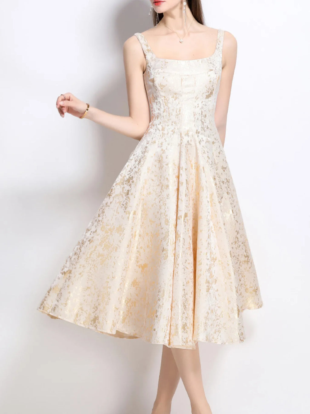 AwRans Premium | Vintage Floral A-Line Cotton Midi Dress Apricot Dress AwRans Premium 3619304c193d4033a3589d696a313247-Max-Origin