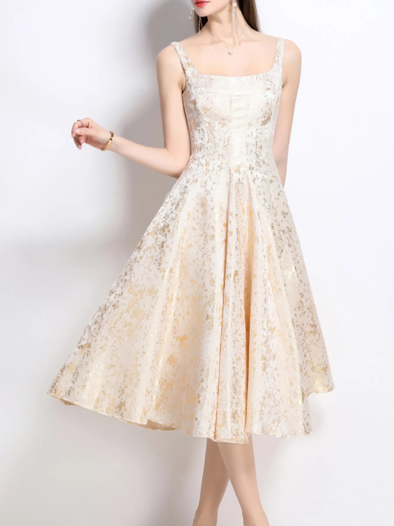 AwRans Premium | Vintage Floral A-Line Cotton Midi Dress Apricot Dress AwRans Premium 3619304c193d4033a3589d696a313247-Max-Origin