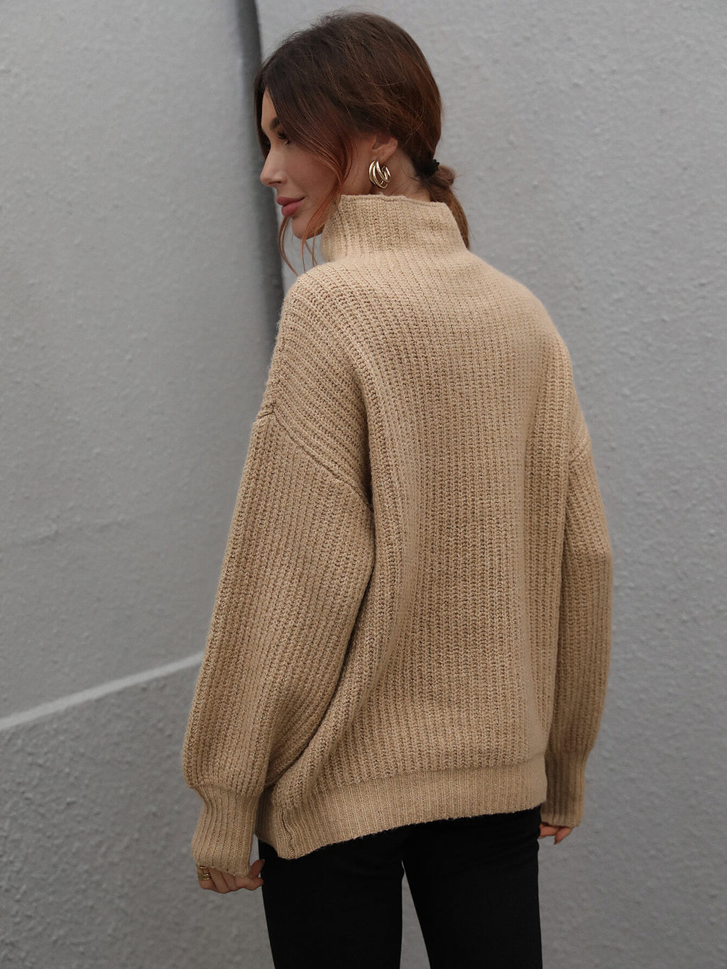 Chic High Neck Balloon Sleeve Ribbed Knit Pullover Sweater Sweaters AwRans Premium 3a9a4517ac784a1ca70987f101caad43-Max