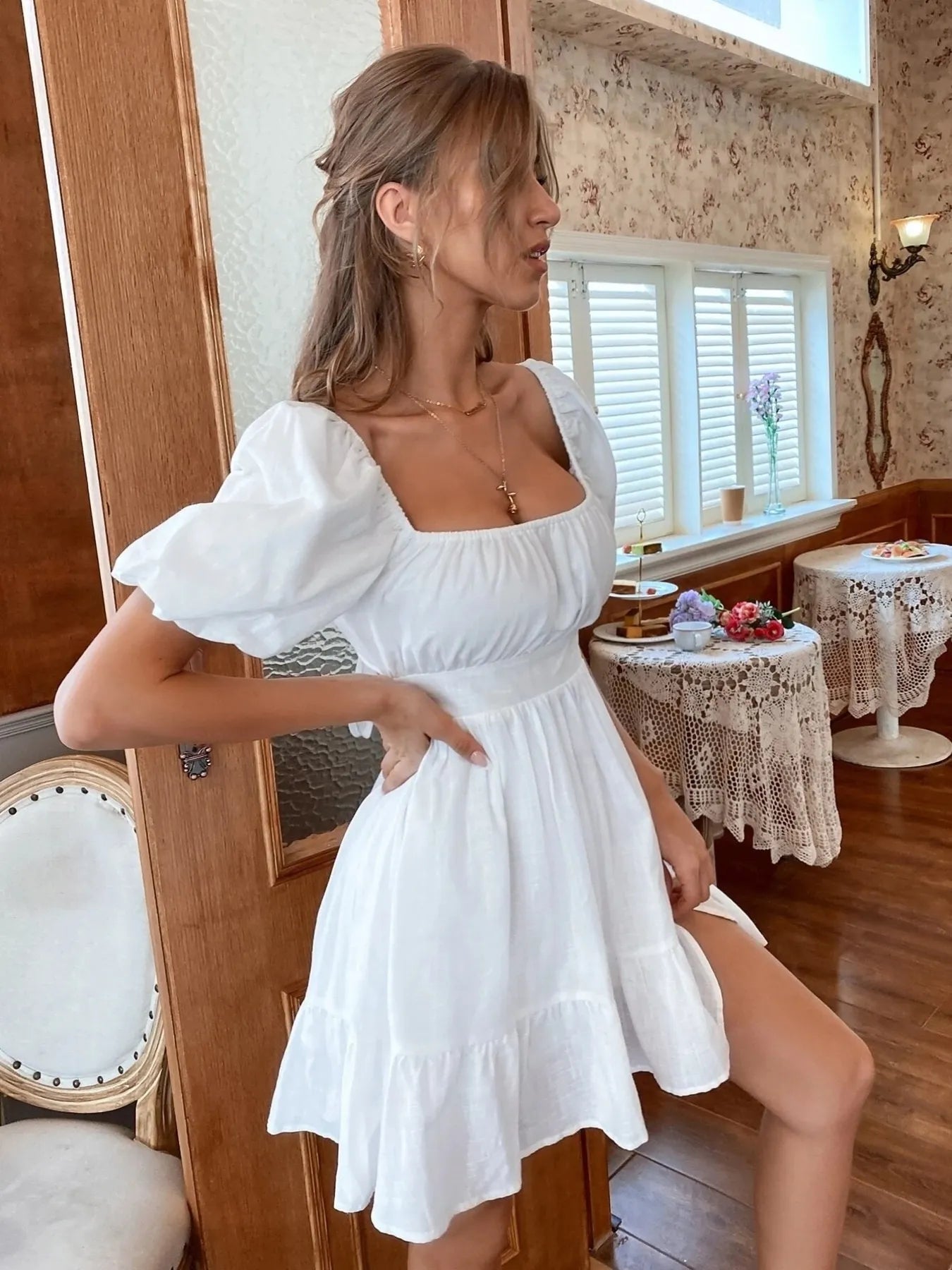 Square Neck Puff Sleeve Mini Dress AwRans Premium 3c52a27debe24fefa188391259db363d-Max-Origin