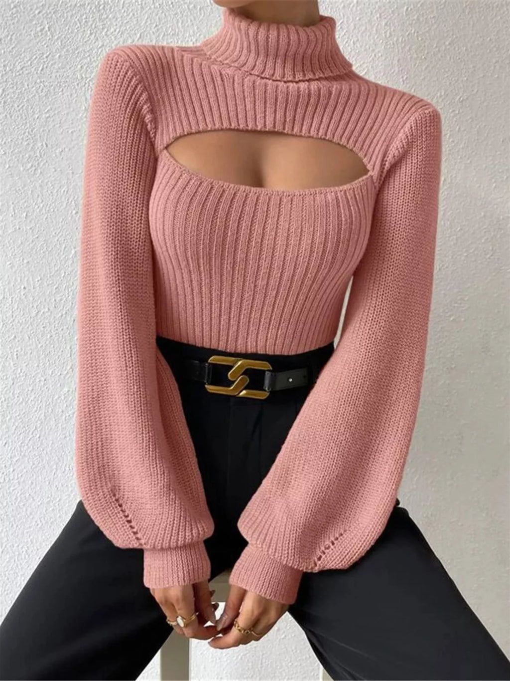 Cream Ribbed Cut-Out Turtleneck Knit Sweater Sweaters AwRans Premium 482781b4722a4262a4ccaea09991c4c6-Max-Origin