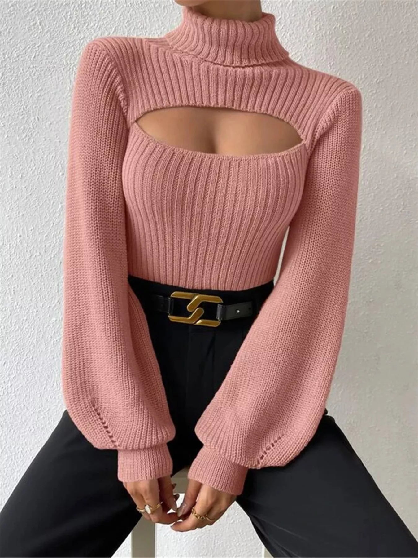 Cream Ribbed Cut-Out Turtleneck Knit Sweater Sweaters AwRans Premium 482781b4722a4262a4ccaea09991c4c6-Max-Origin