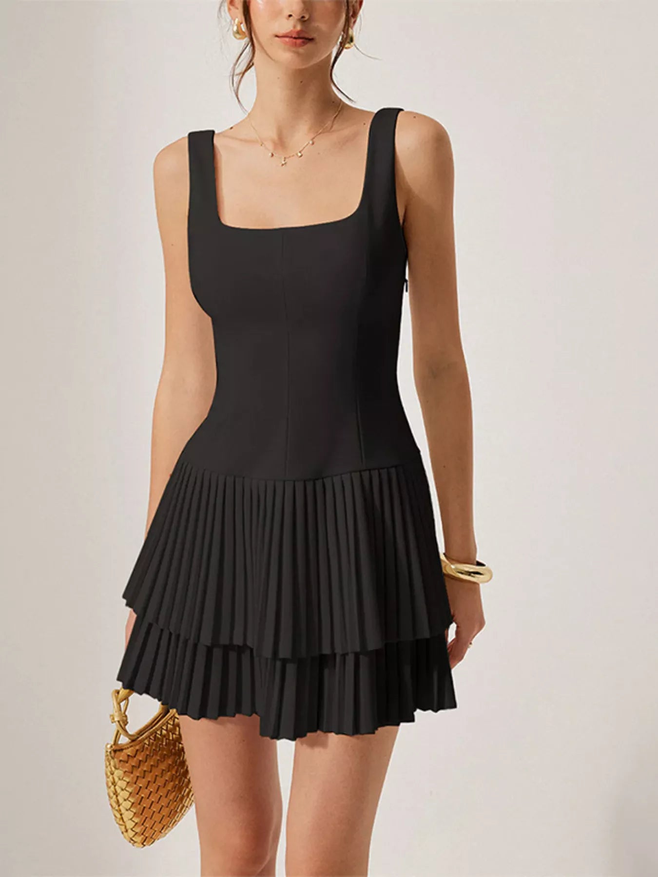 AwRans Premium | Crisp White Drop-Waist Pleated Mini Dress Black Dress AwRans Premium 4a760357e88e49fd92a7142d7910c6b8-Max-Origin