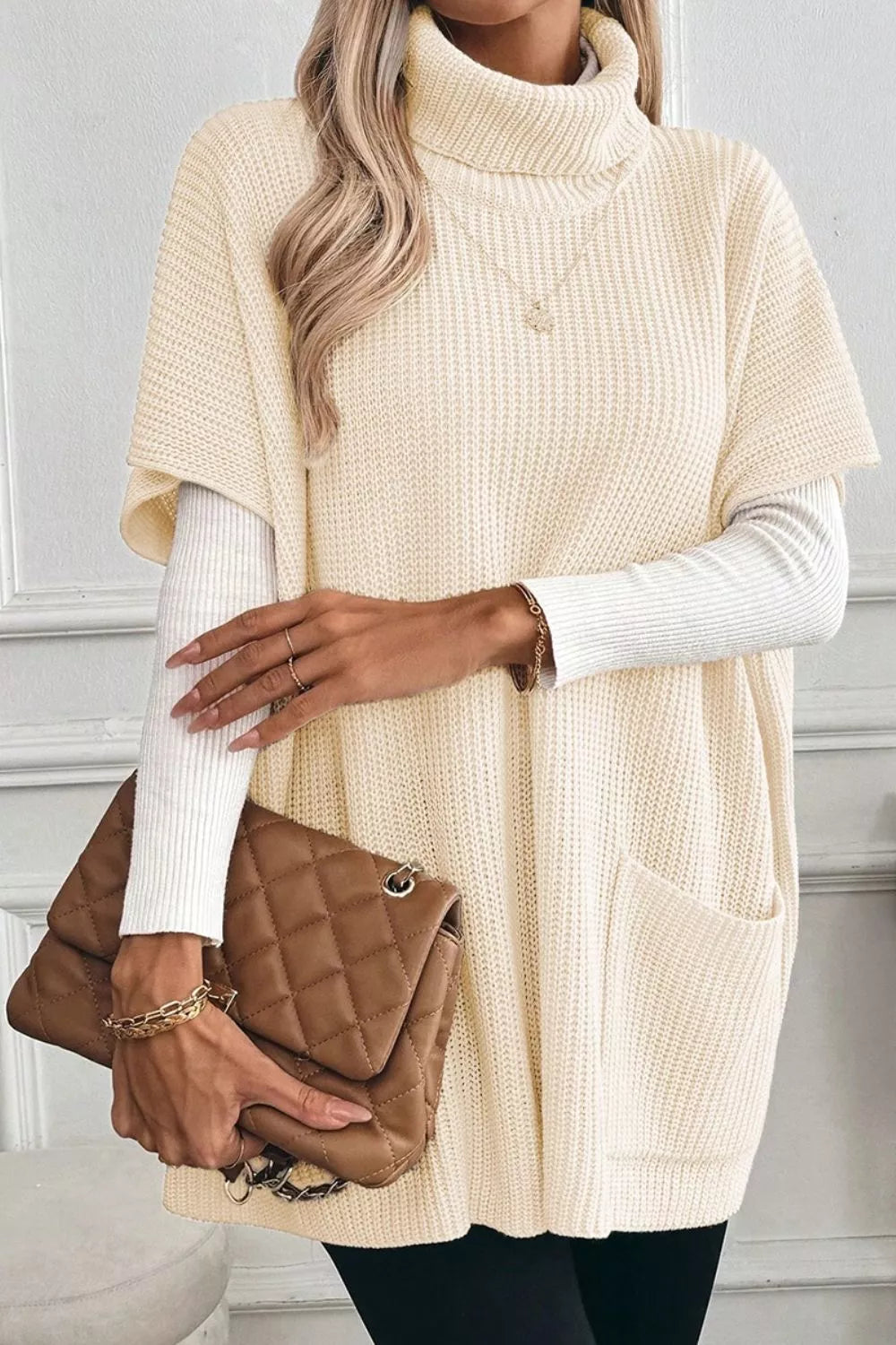 Cozy Cream Oversized Ribbed Knit Turtleneck Sweater Vest with Pockets Sweaters AwRans Premium 4dfcd293-0f25-4180-8bba-f269b33ca4f6-Max-Origin