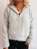 Women's Fuzzy Gray Quarter-Zip Pullover Sweater Grey One Size Sweaters AwRans Premium 51836af90068413dac67c6d2e2ebc6f7-Max-Origin