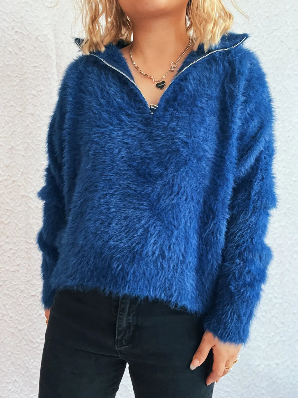 Women's Fuzzy Gray Quarter-Zip Pullover Sweater Sweaters AwRans Premium 559037d9baec4081ab1127f0d5205845-Max-Origin