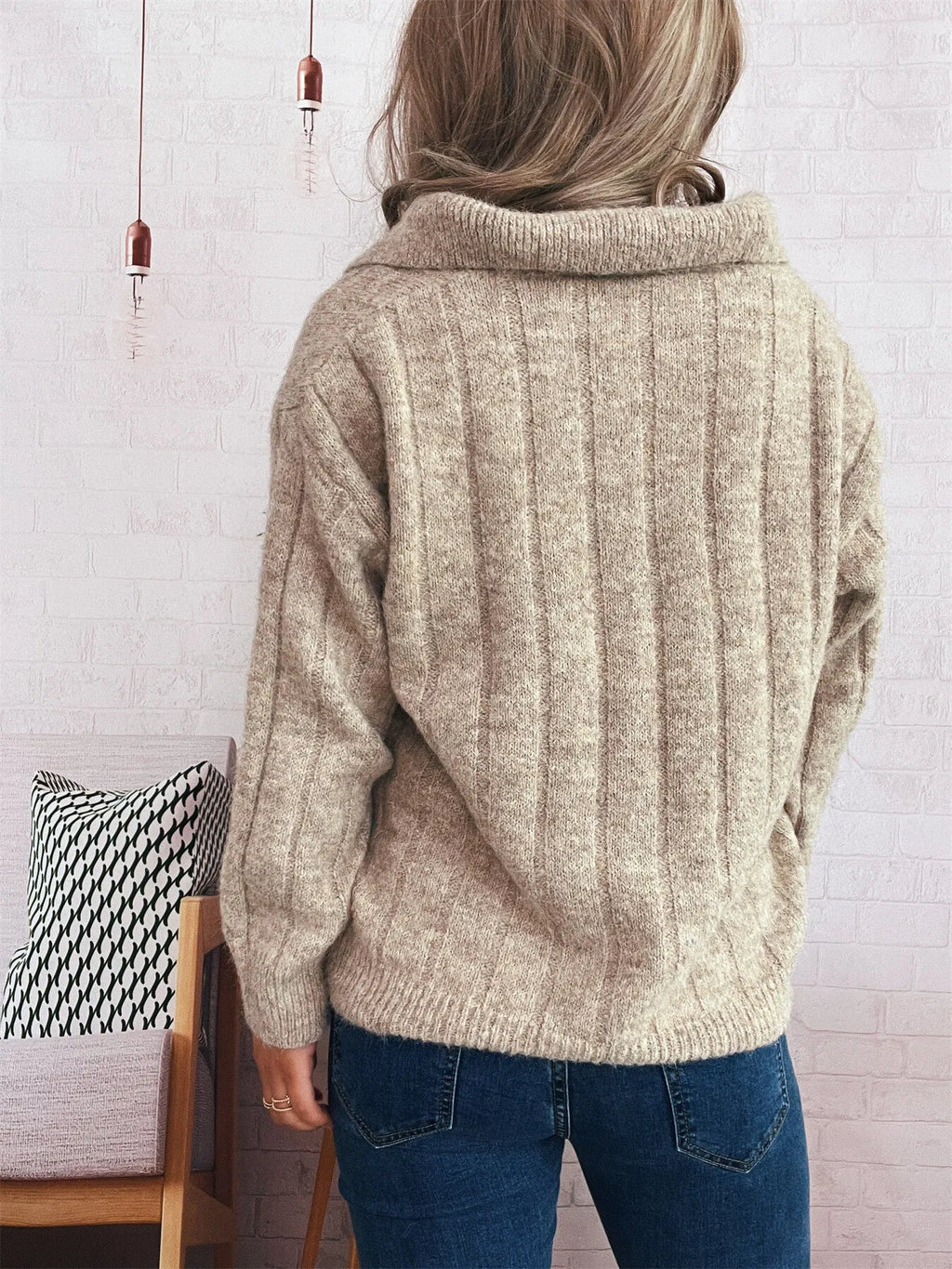 Classic Textured Vertical Ribbed Knit Quarter-Zip Pullover Sweater Sweaters AwRans Premium 619ea5f6d27d46f8833f29d91f71d264-Max-Origin