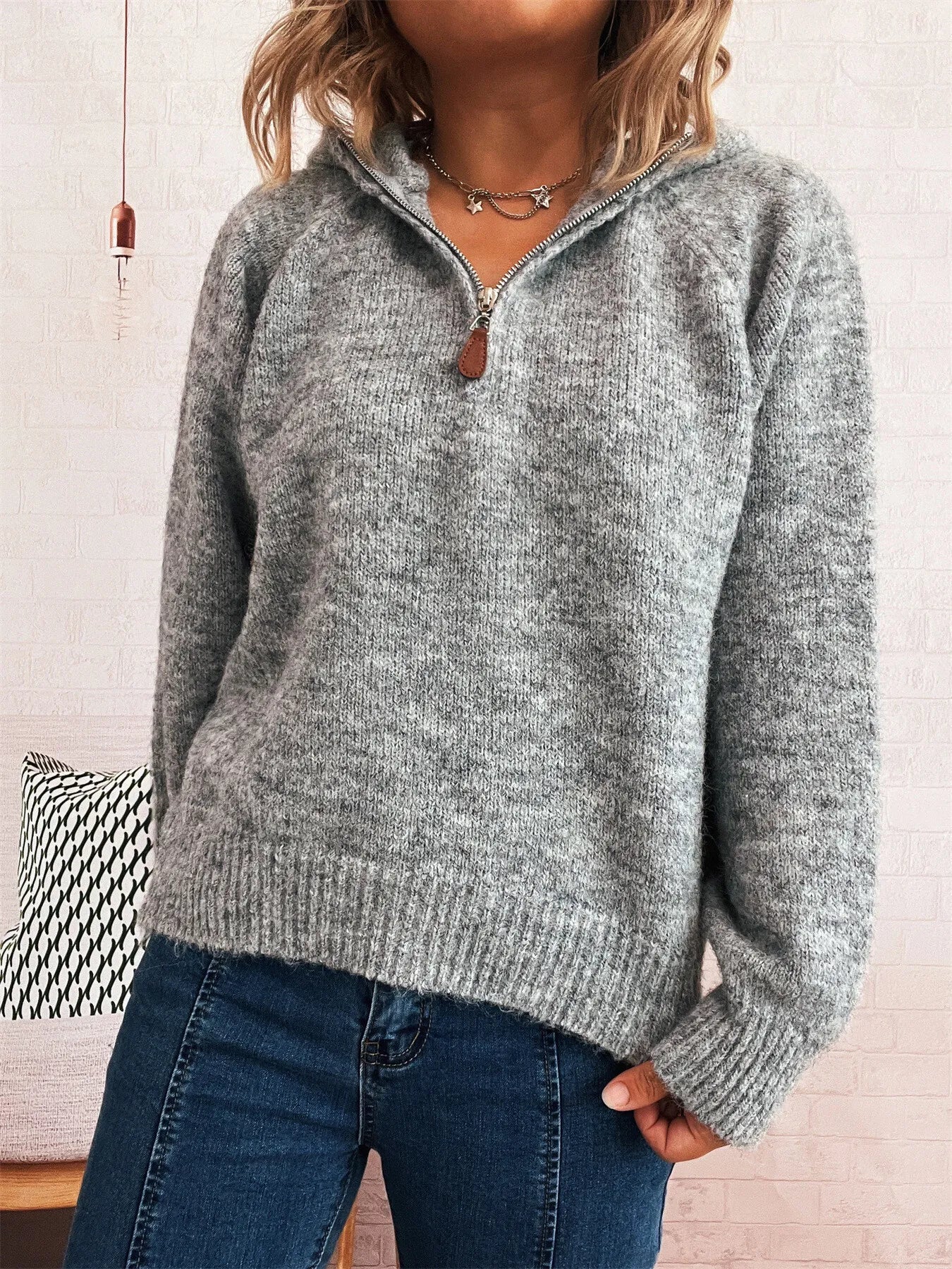 Cozy Oatmeal Soft Knit Quarter-Zip Pullover Sweater with Ring Pull Sweaters AwRans Premium 61dc19ba8c8a433e853fd4cb91738a07-Max-Origin