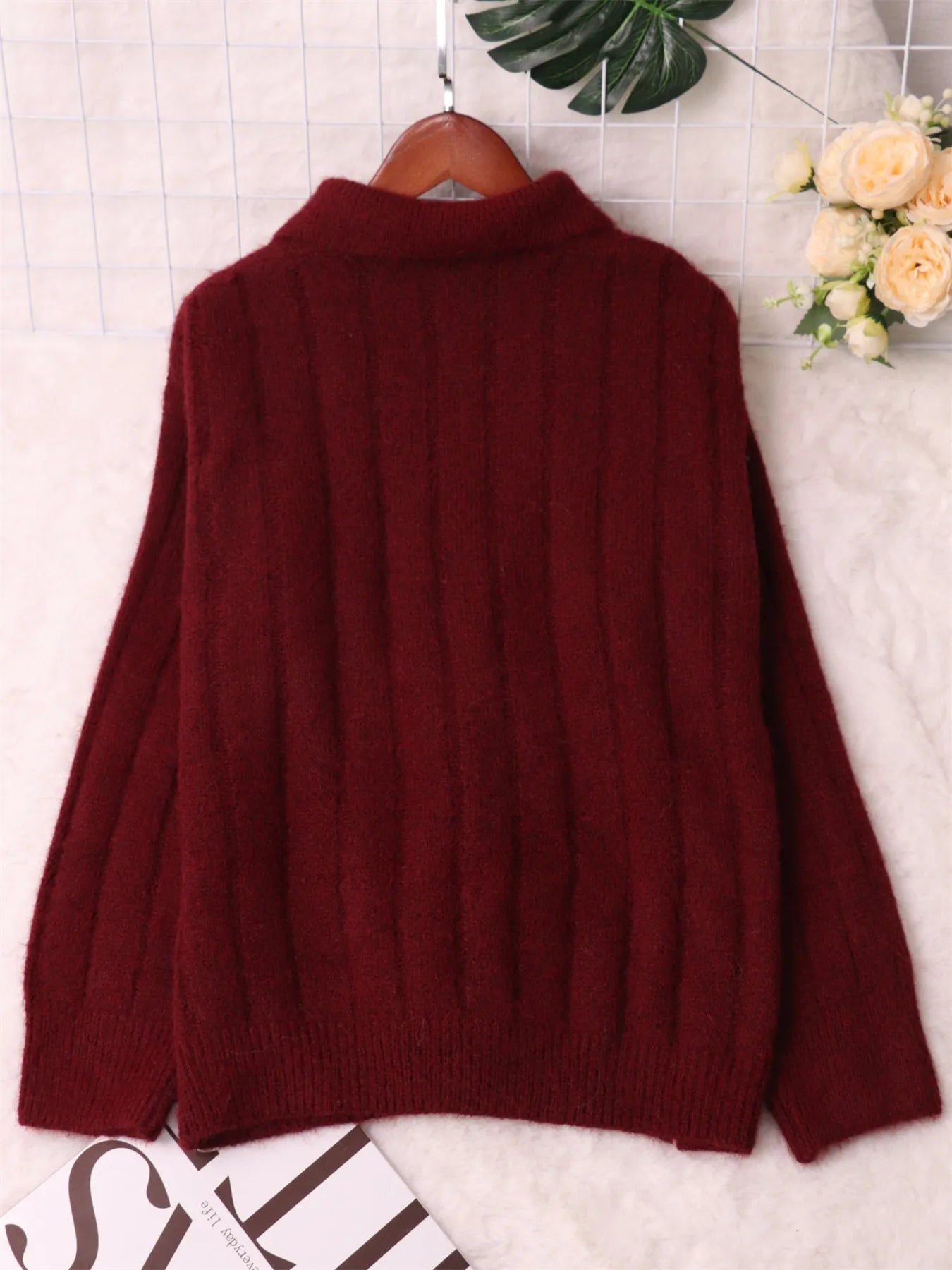 Classic Textured Vertical Ribbed Knit Quarter-Zip Pullover Sweater Sweaters AwRans Premium 6a1449f8006e45358cf25489f2f556ed-Max-Origin
