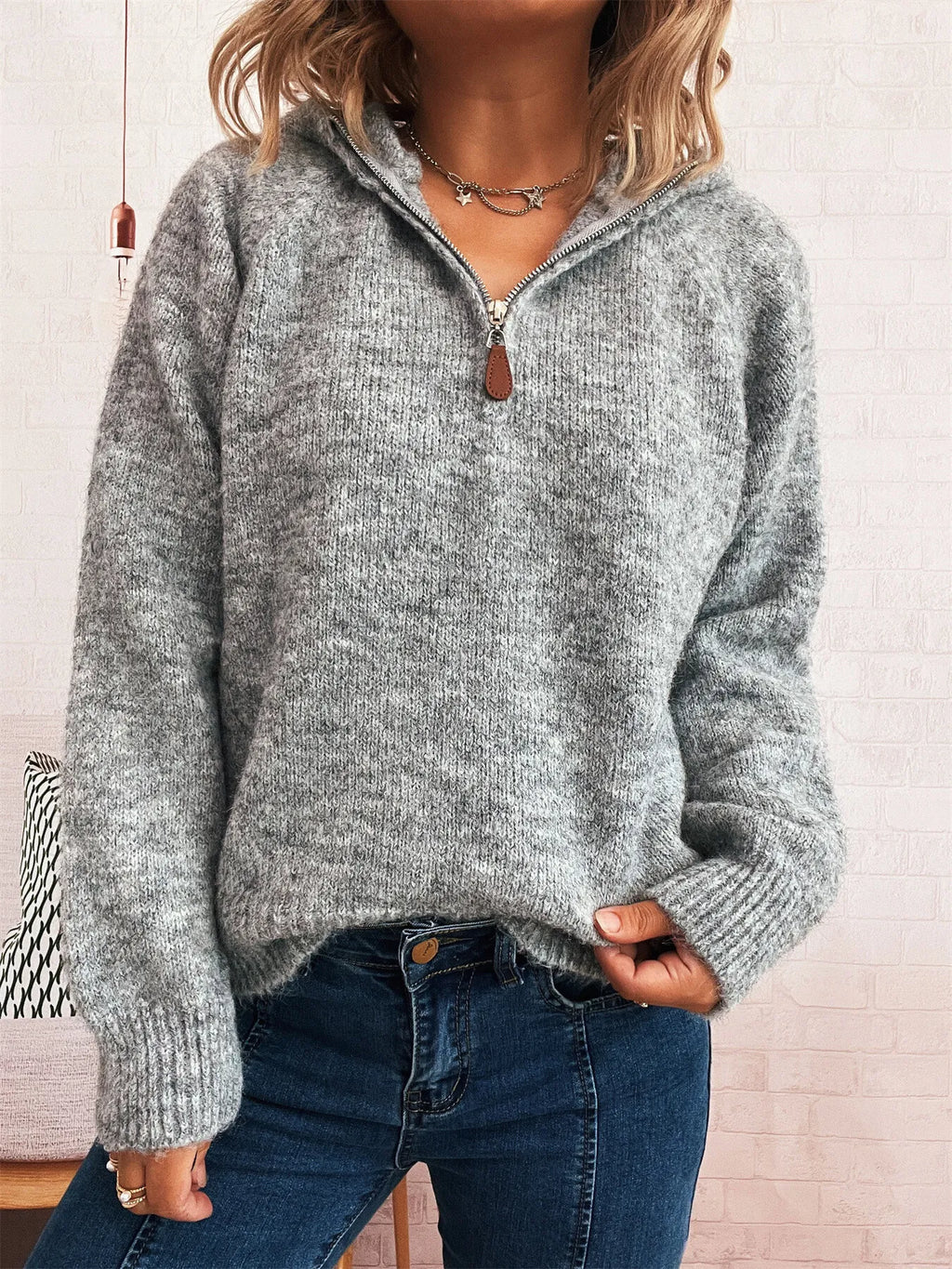 Cozy Oatmeal Soft Knit Quarter-Zip Pullover Sweater with Ring Pull Sweaters AwRans Premium 802f8657cb16462b8dc7eb08740bf54b-Max-Origin