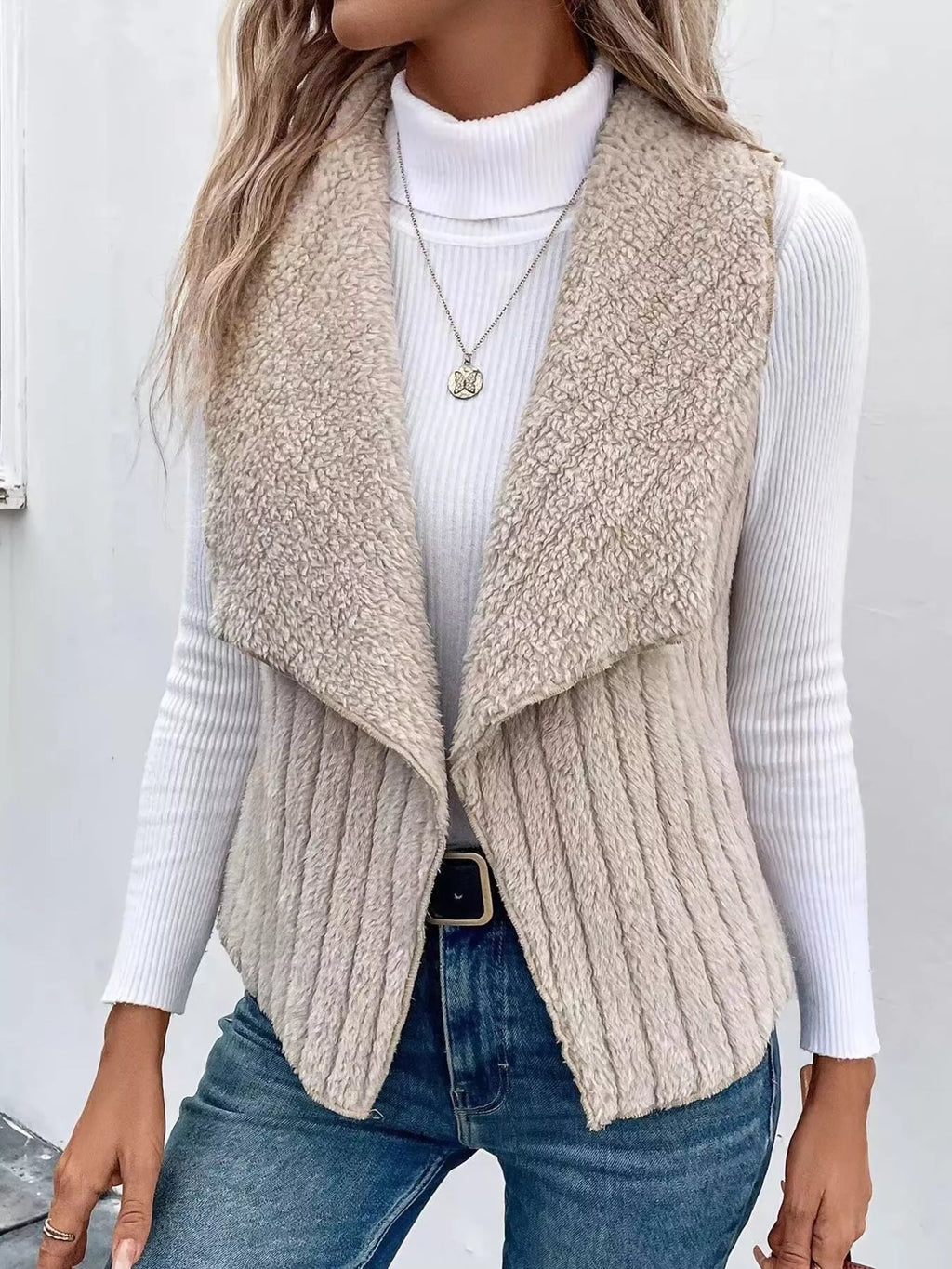 Chic Sherpa Fleece Open-Front Vest Vests AwRans Premium 86ddaafe45a8479289c932a1fb7018bd-Max-Origin