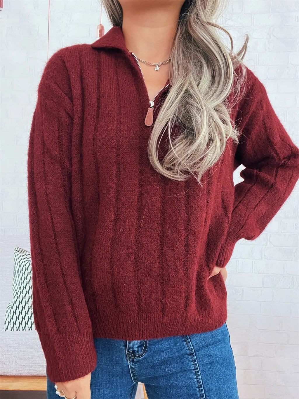 Classic Textured Vertical Ribbed Knit Quarter-Zip Pullover Sweater Sweaters AwRans Premium 8c1adba0a13b4eb99c2025e7b91973c3-Max-Origin