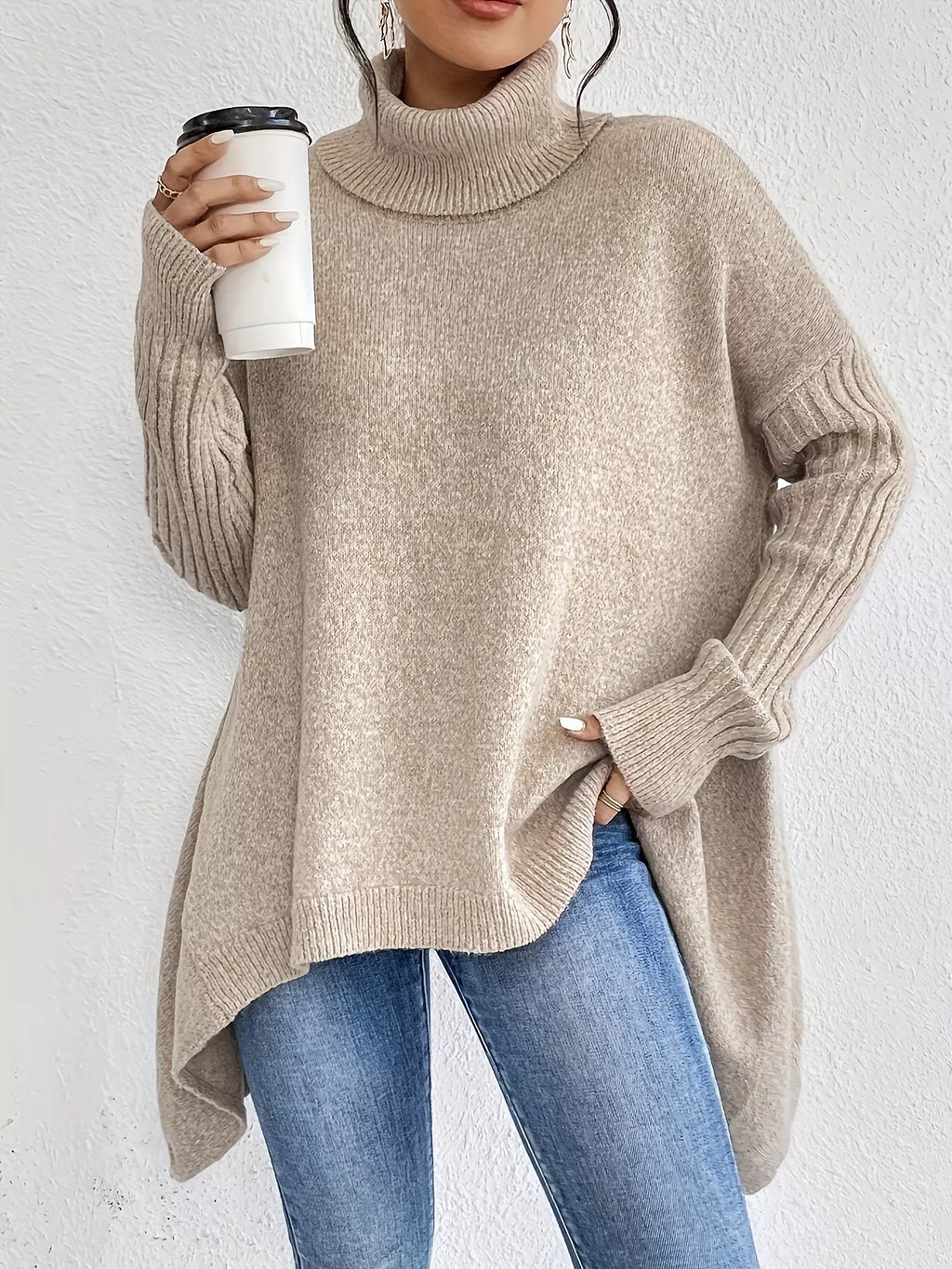 Turtleneck High-Low Hem Sweater Apricot Sweater Trendsi 8e720c1f6d934d9c80ac8ec683c4b3bc-Max-Origin