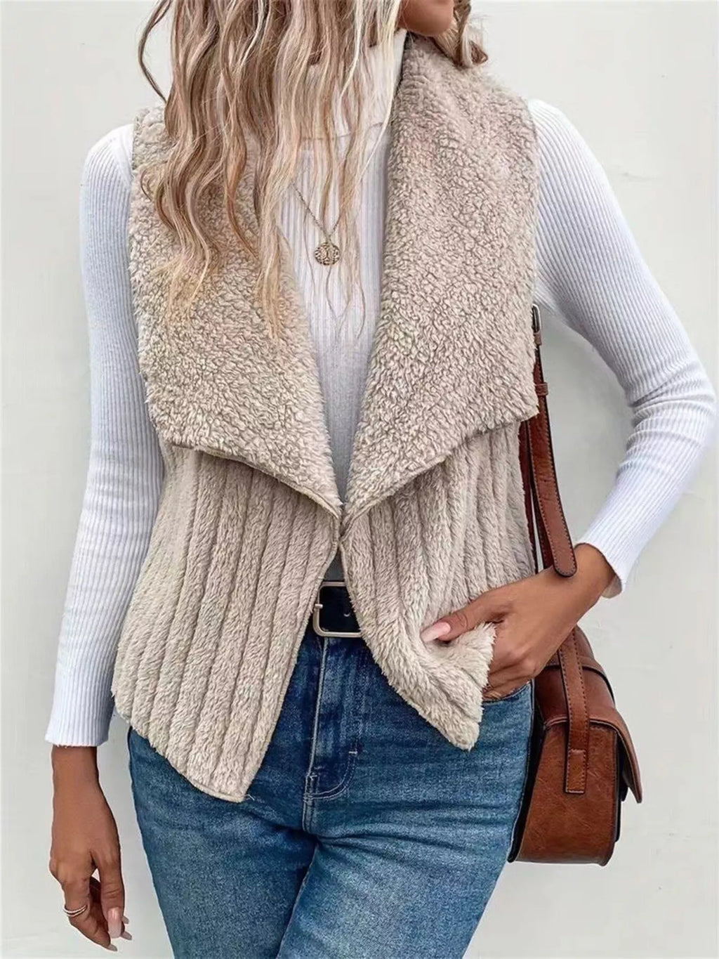 Chic Sherpa Fleece Open-Front Vest Vests AwRans Premium 92f2032516554a4c9f06136e06dab24e-Max-Origin