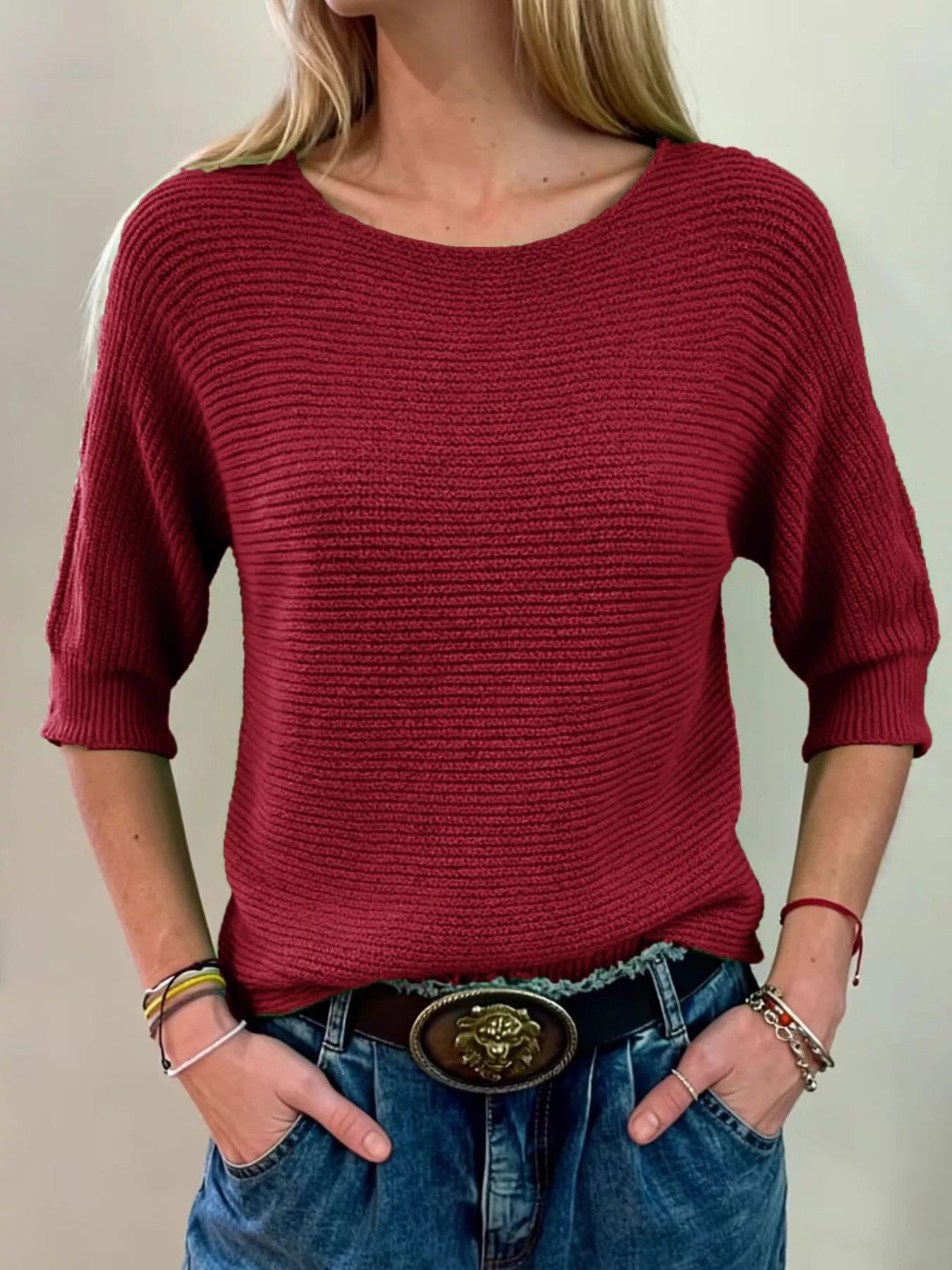 Full Size Ribbed Knit Round Neck Sweater Plus Size Red AwRans Premium 97411657-95b6-41d0-a4a6-b1e945e2a7bf-Max-Origin