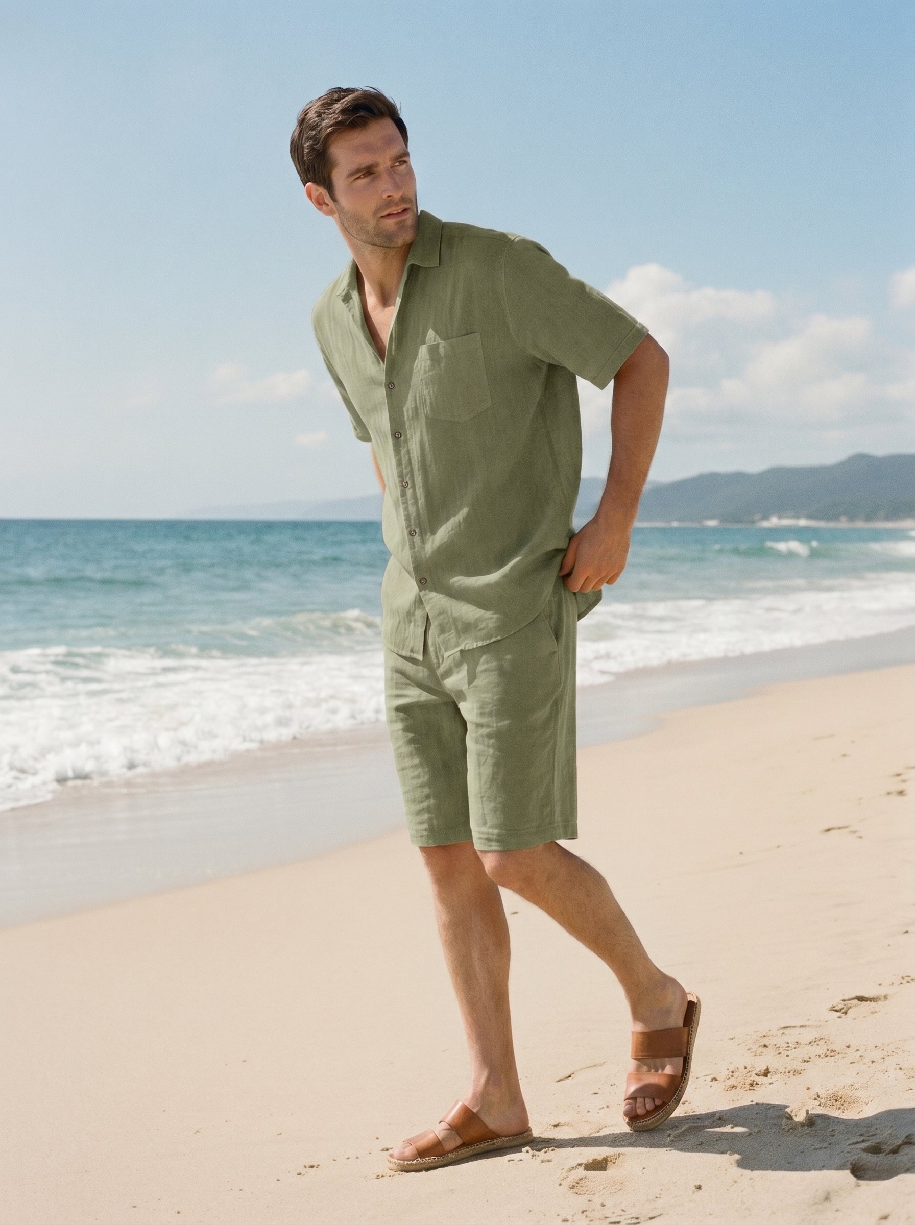 Men's Full Size Casual Button Up Shirt and Shorts Set Plus Size