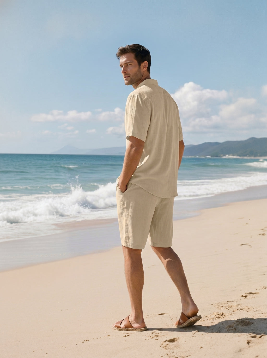 Men's Full Size Casual Button Up Shirt and Shorts Set Plus Size