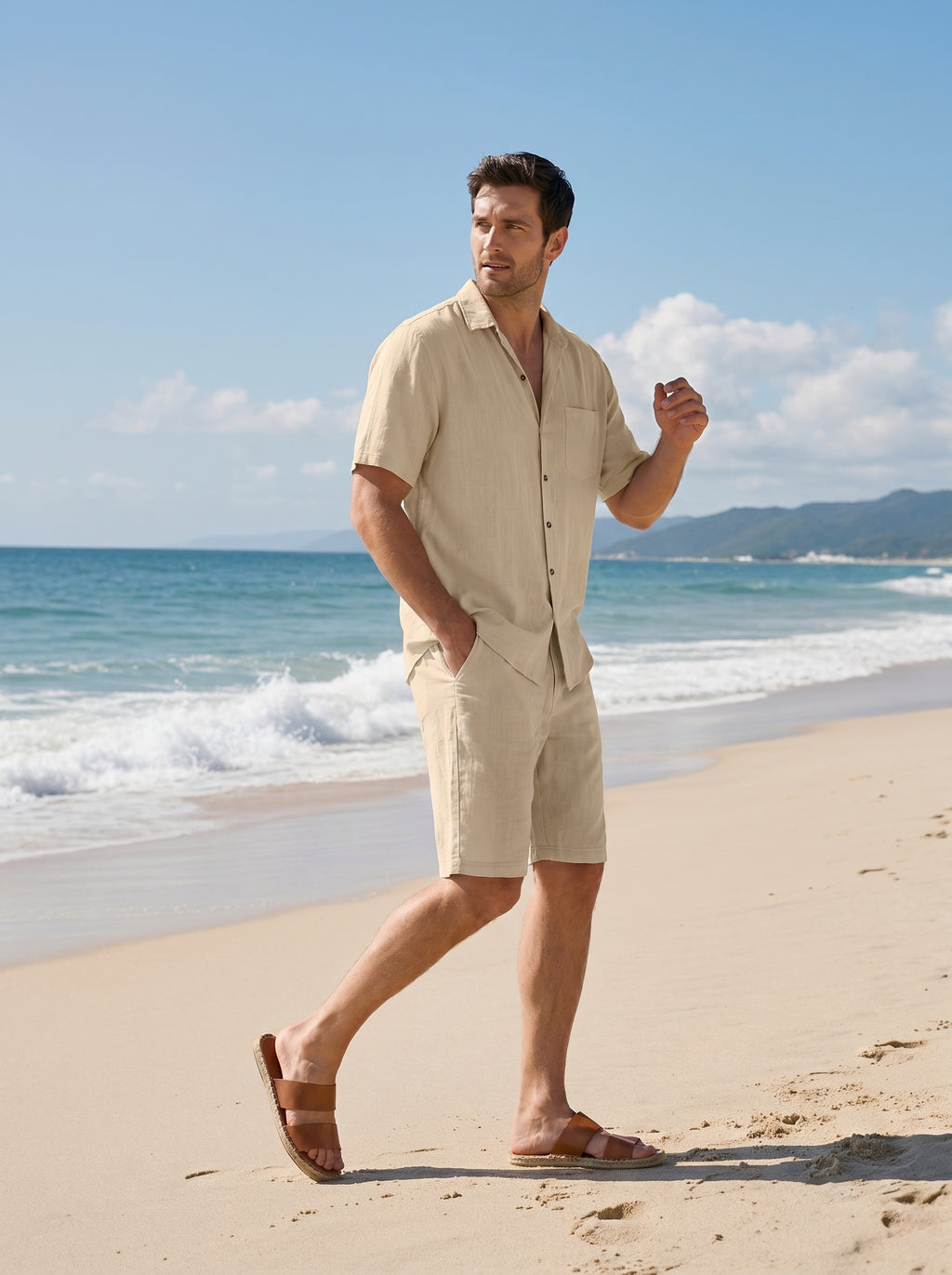 Men's Full Size Casual Button Up Shirt and Shorts Set Plus Size