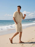 Men's Full Size Casual Button Up Shirt and Shorts Set Plus Size