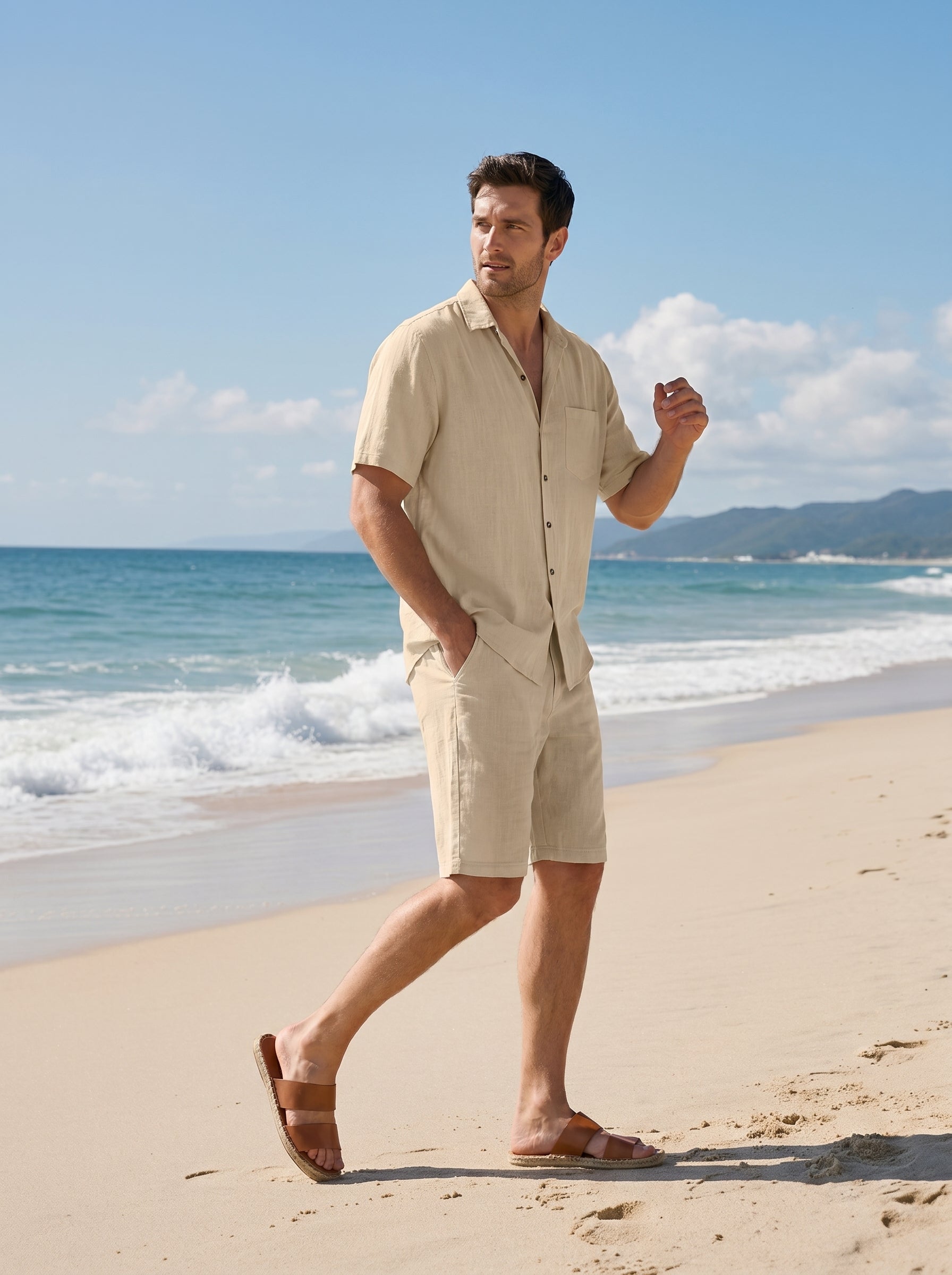 Men's Full Size Casual Button Up Shirt and Shorts Set Plus Size