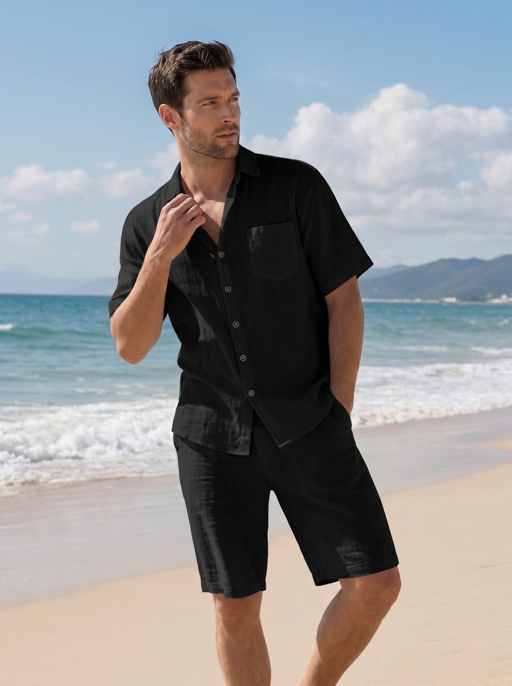 Men's Full Size Casual Button Up Shirt and Shorts Set Plus Size