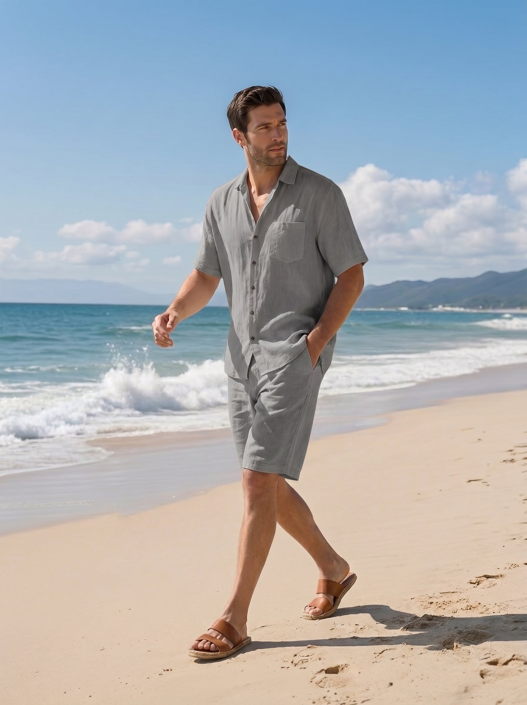 Men's Full Size Casual Button Up Shirt and Shorts Set Plus Size