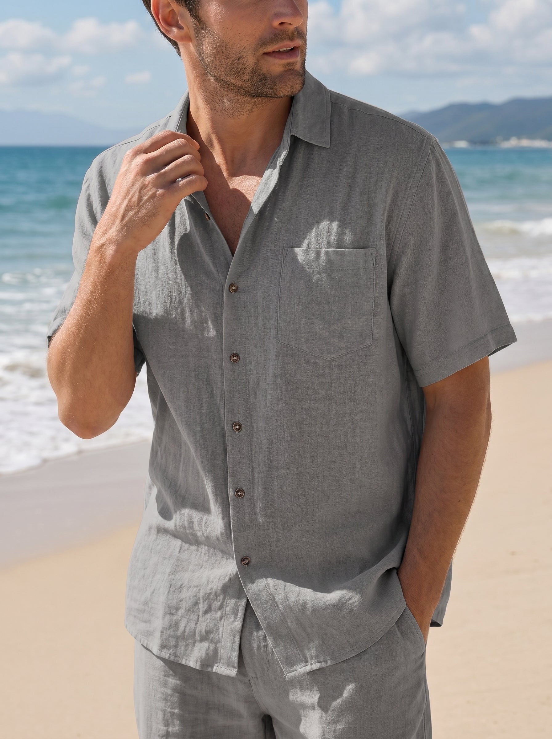 Men's Full Size Casual Button Up Shirt and Shorts Set Plus Size