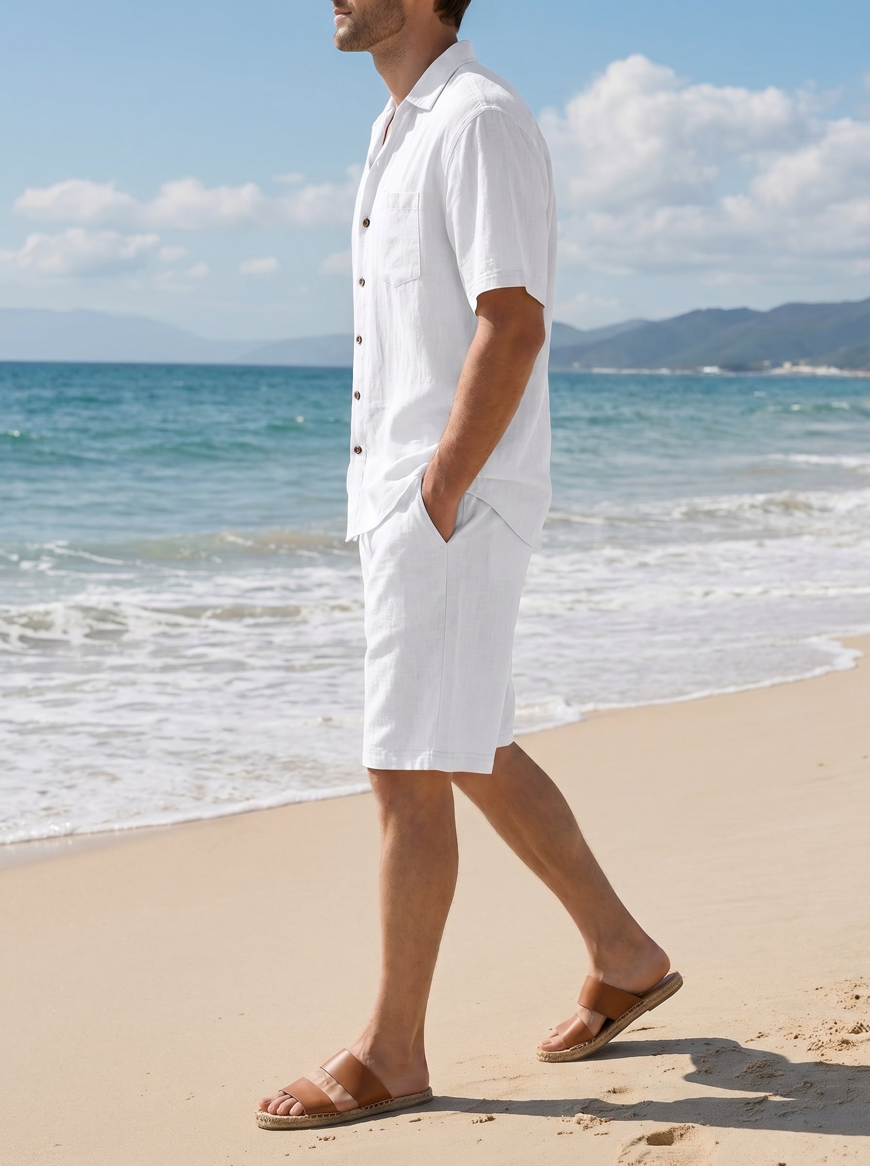 Men's Full Size Casual Button Up Shirt and Shorts Set Plus Size