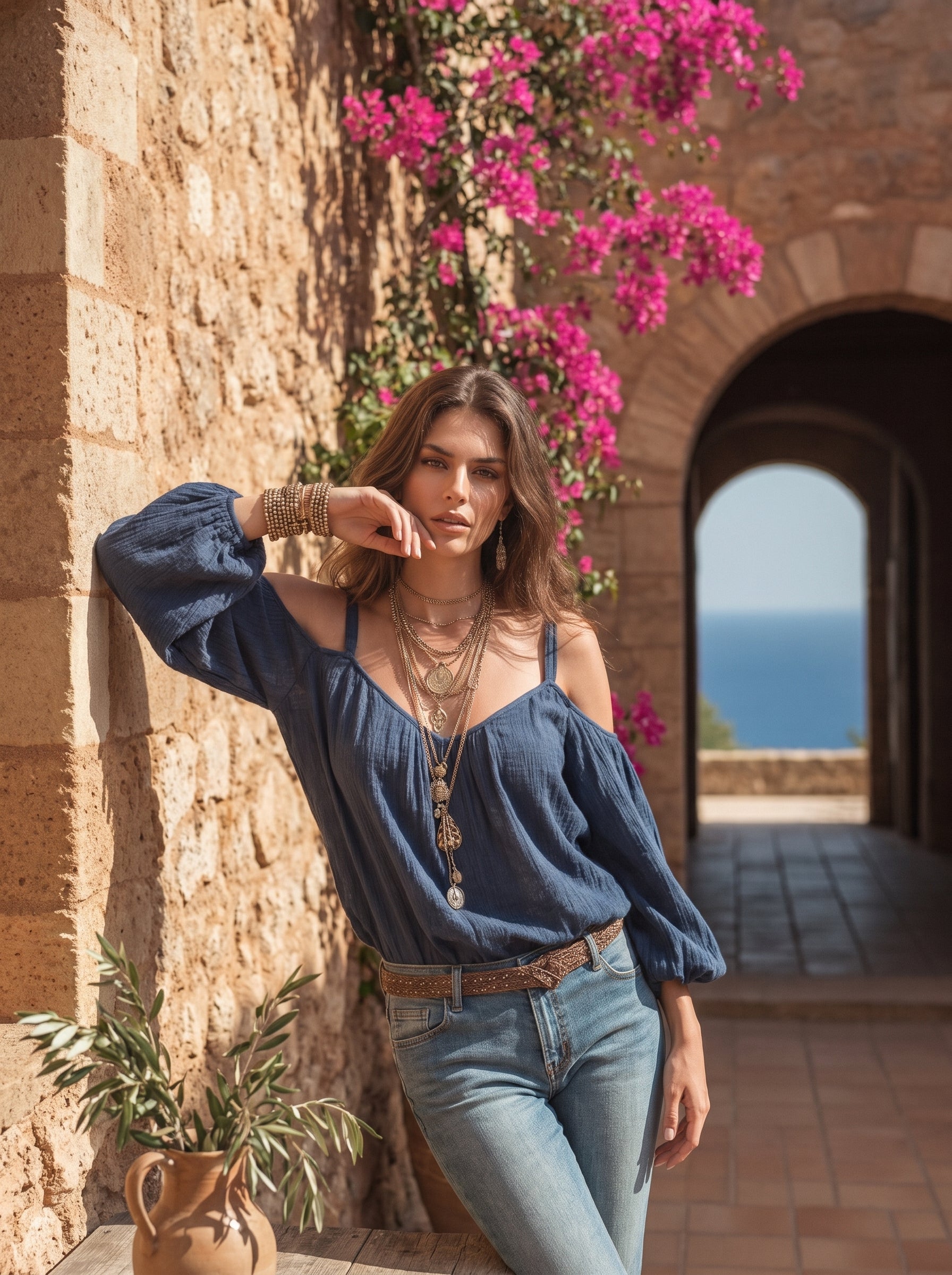 Romantic Boho Cold Shoulder Balloon Sleeve Flowy Blouse