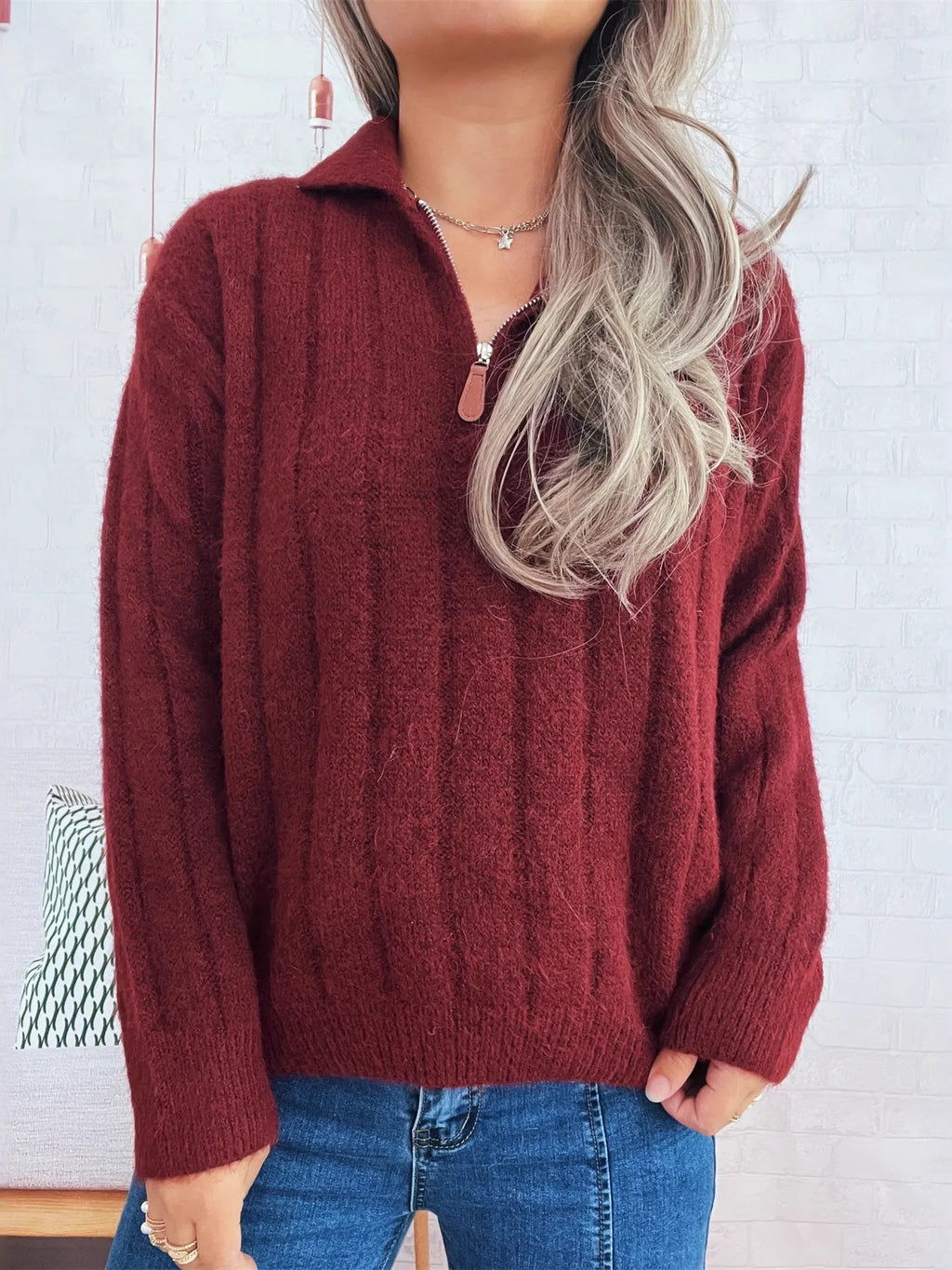 Classic Textured Vertical Ribbed Knit Quarter-Zip Pullover Sweater Sweaters AwRans Premium ab9319f90ec541928c677734681574ed-Max-Origin