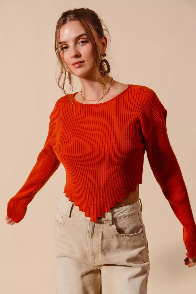 Ribbed Handkerchief Hem Knit Top in Burnt Orange Sweaters AwRans Premium acbb9b56-c699-4e31-87dc-c5ee571ec09d-Max-Origin