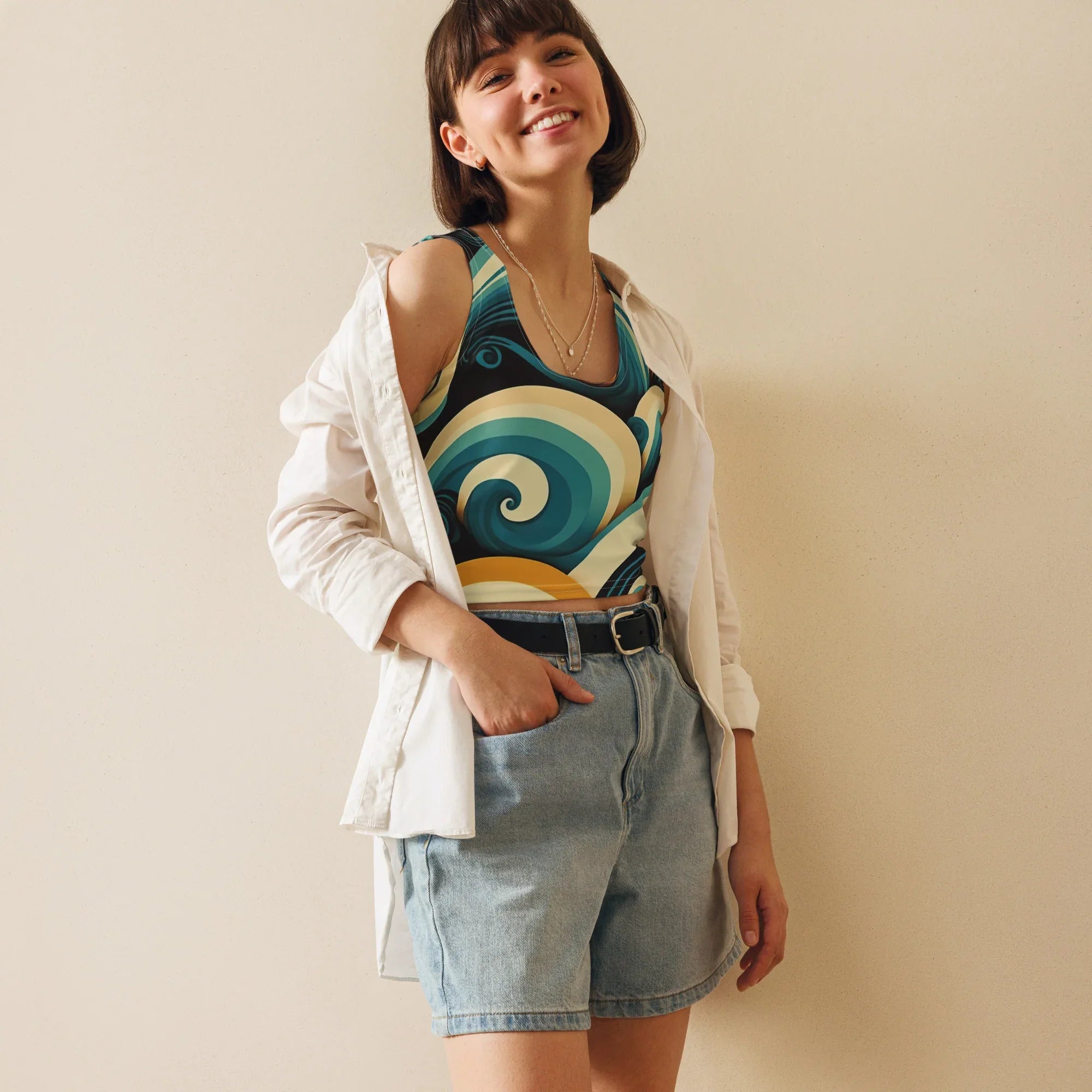 Crop Top Crop Tops AwRans Clothing all-over-print-crop-top-white-front-67bd261f99617