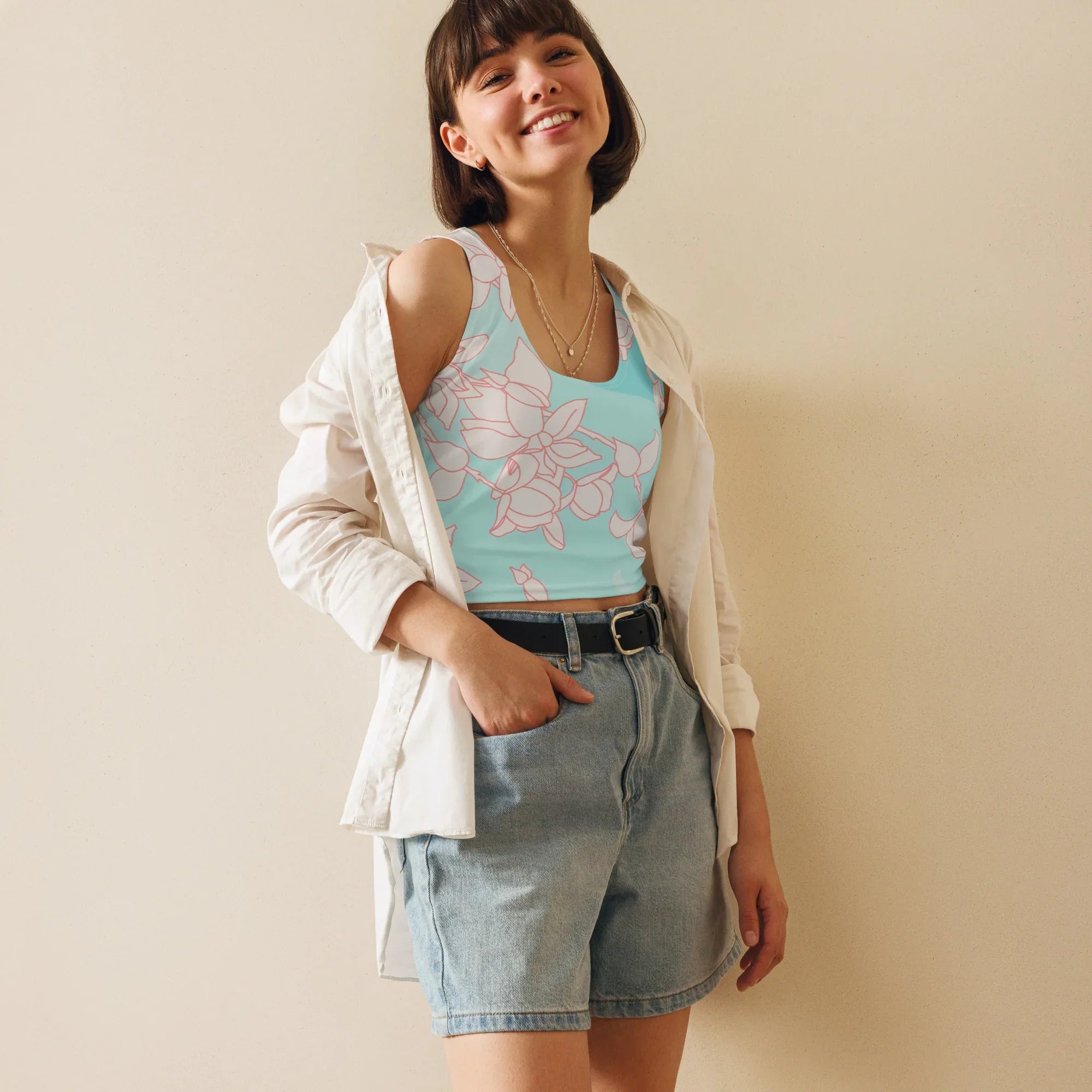 Crop Top Crop Tops AwRans Clothing all-over-print-crop-top-white-front-67bd26b3b79ab