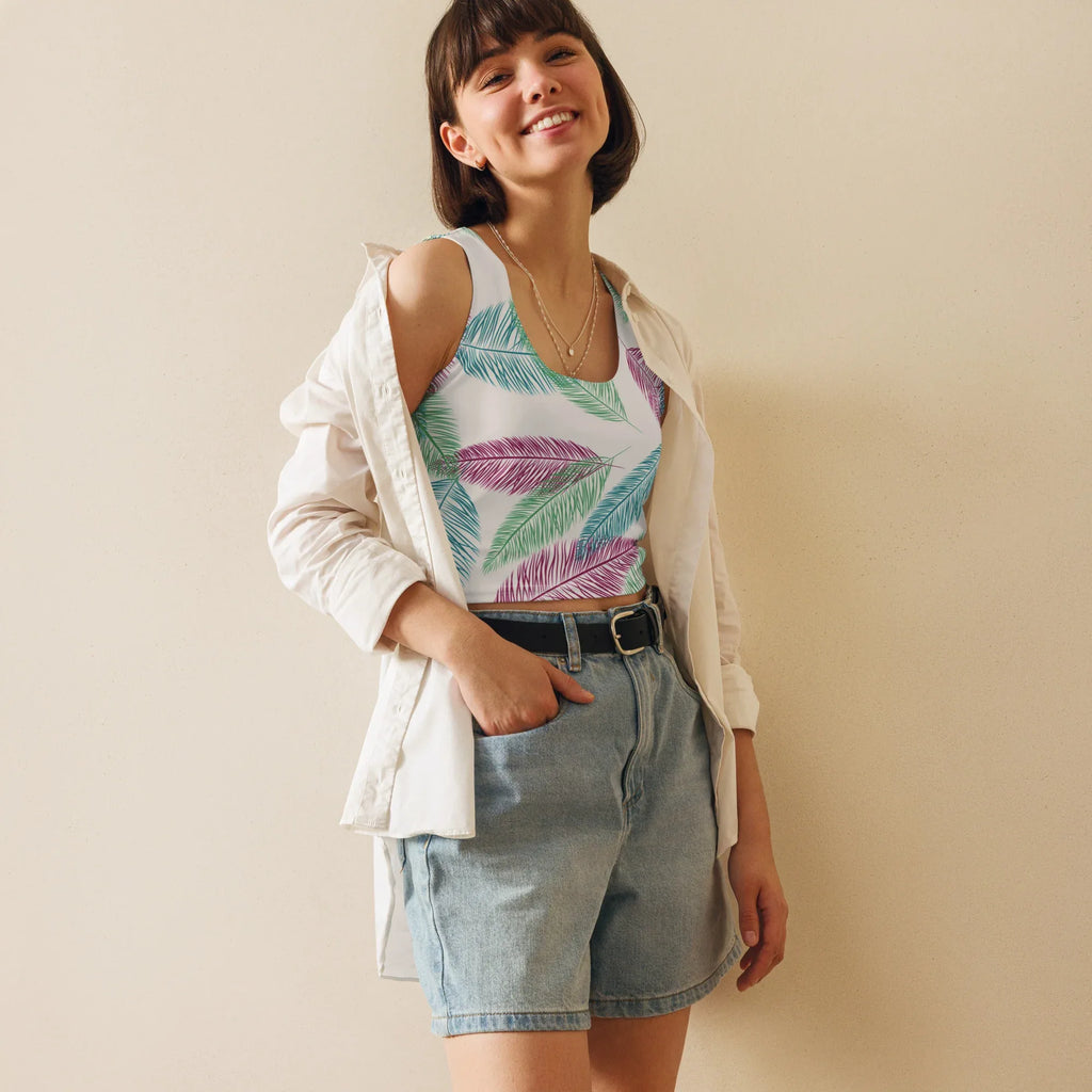 Crop Top Crop Tops AwRans Clothing all-over-print-crop-top-white-front-67bd27c7749fb
