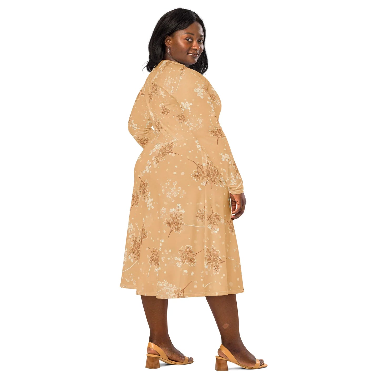 All-Over Print Long Sleeve Midi Dress - AwRans Clothing