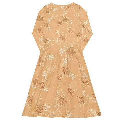 All-Over Print Long Sleeve Midi Dress - AwRans Clothing