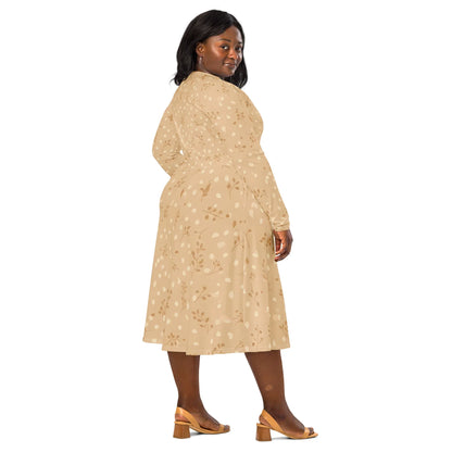 All-Over Print Long Sleeve Midi Dress - AwRans Clothing