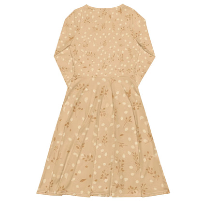 All-Over Print Long Sleeve Midi Dress - AwRans Clothing