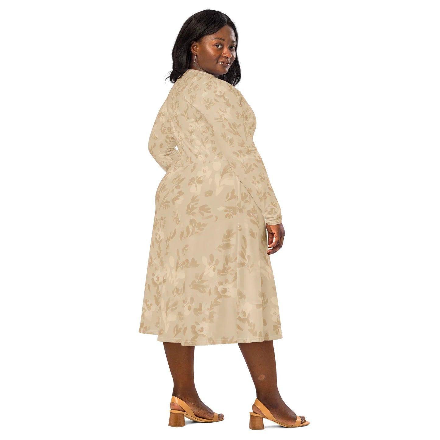 All-Over Print Long Sleeve Midi Dress - AwRans Clothing