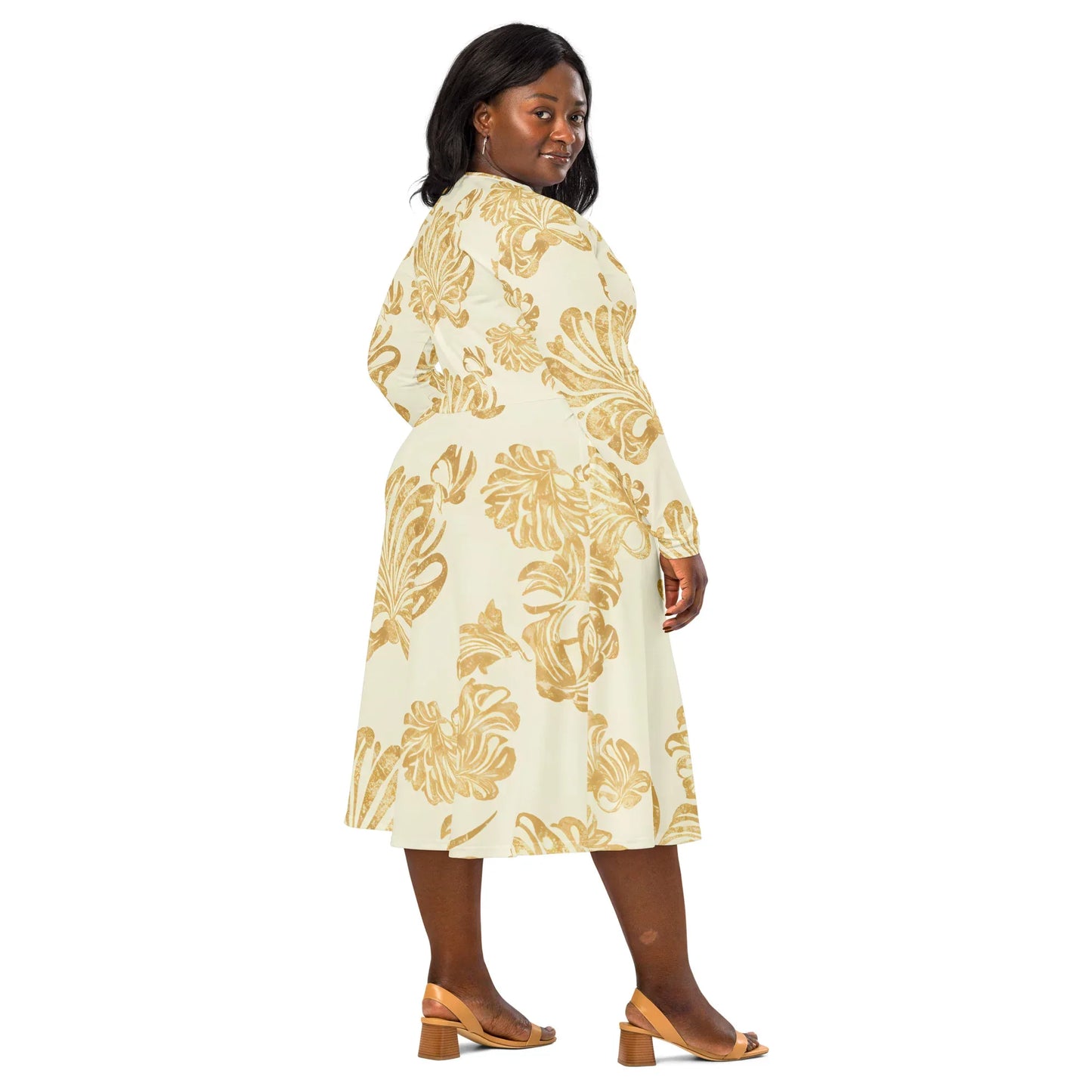 All-Over Print Long Sleeve Midi Dress - AwRans Clothing
